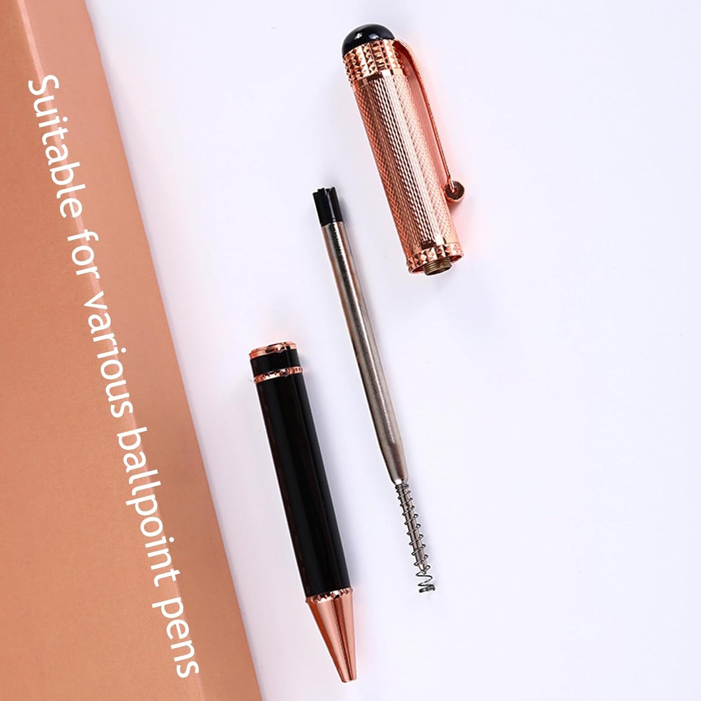 HeTaoCat Black Ink Refill Pack of 5, Replaceable Ballpoint Pen Refills, Medium Point Metal Refil (Black)