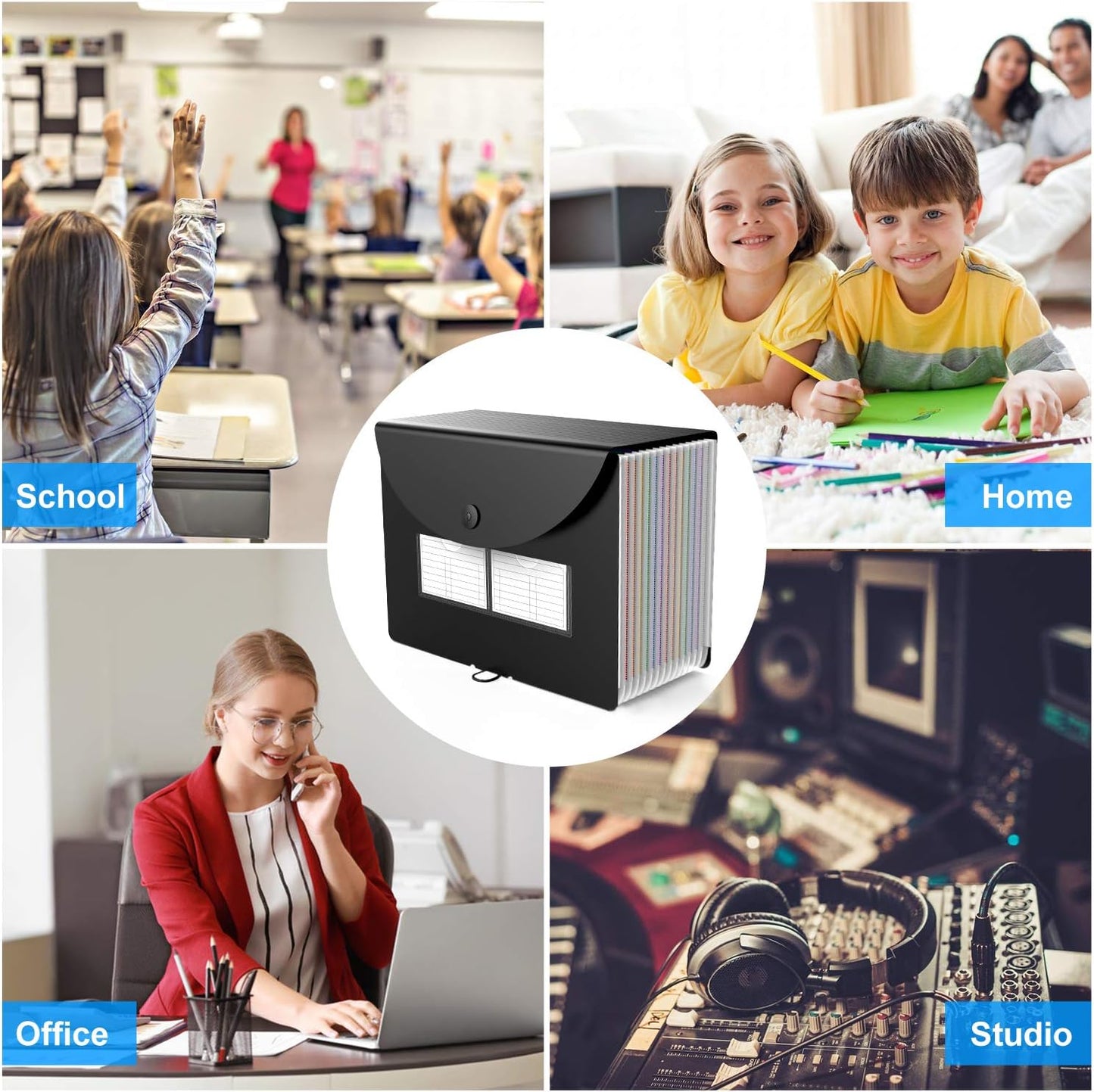 4 Pack Expanding File Folder with Blank Label, 12 Pocket Accordian File Organizer Document Storage Organizer, Desktop Accordion Folders File Keeper A4 Letter Size for Home School Office