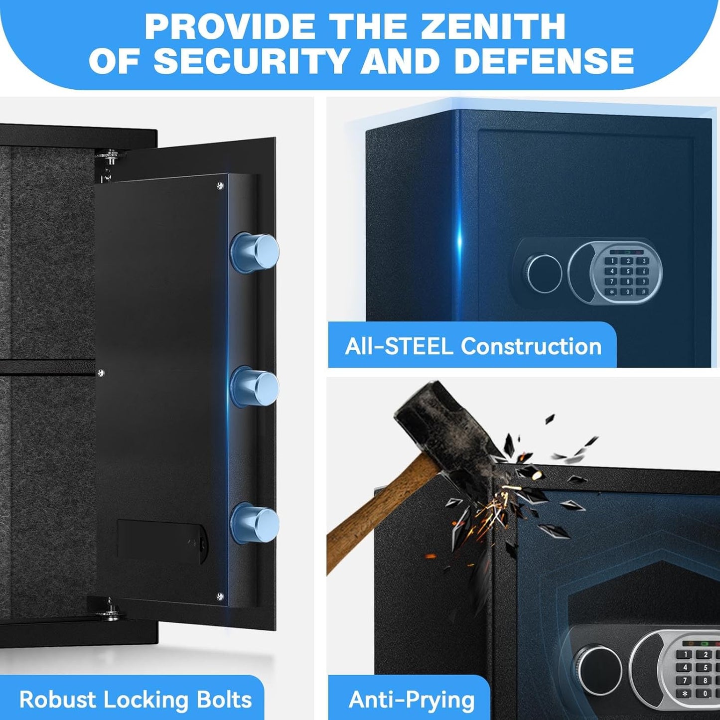 4.2 Cuft Large Safe Box with Fireproof Waterproof Bag, Safes for Home Documents, Anti-Theft Safety Box With Digital Keypad, Smart Alert System, Spare Keys, Personal Safe for Cash Money