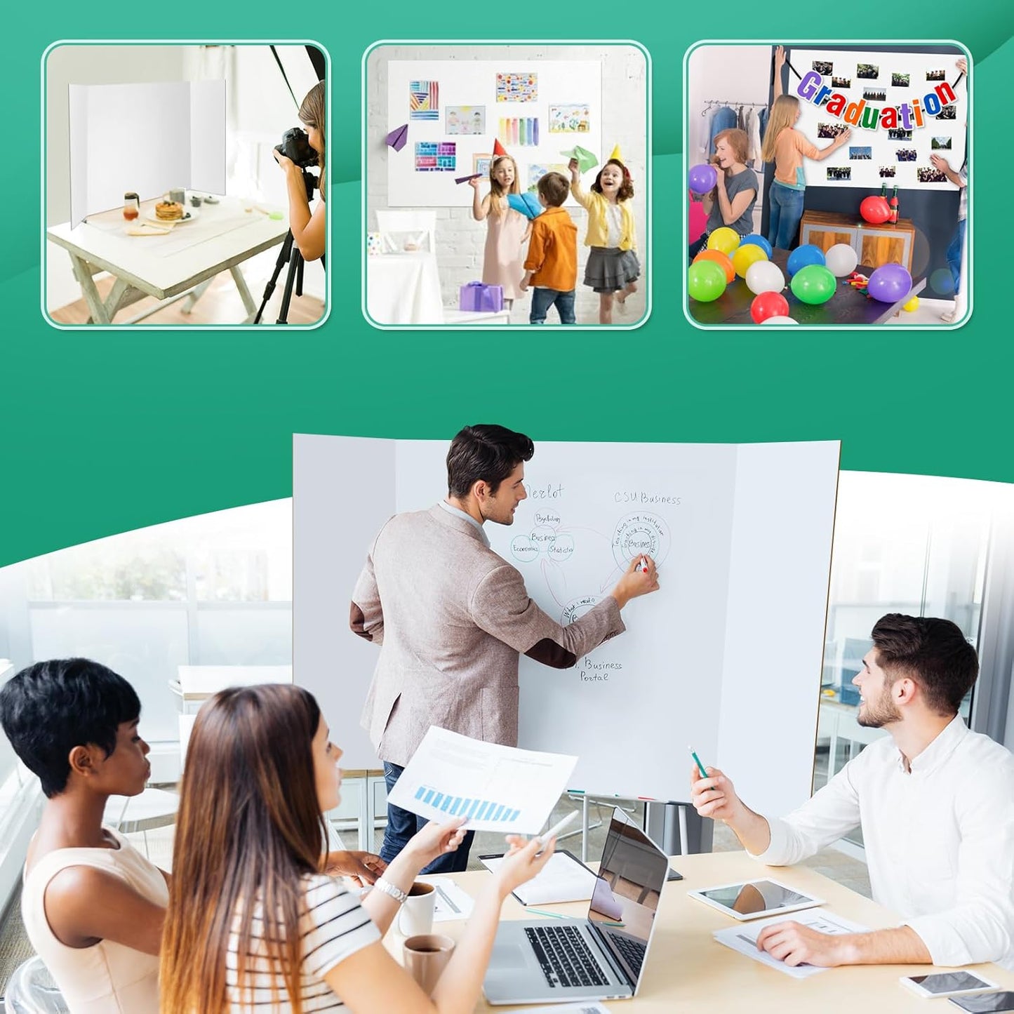 4 Pack Trifold Poster Board 48" X 36", IKAYAS Double Sided White Poster Boards, Science Fair Display Boards Posterboard Foamboard for Mounting, Prints,Art,Display,Projects Classroom Supplies