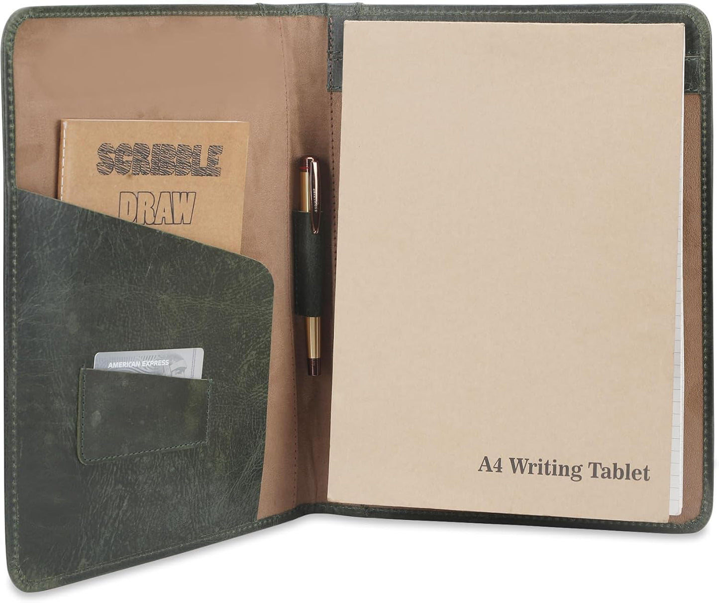 Heavy Duty Buffalo Leather Legal Pad Portfolio Handmade Executive Notebook Binder, Professional Padfolio Organizer Gift for Men and Women Genuine Leather Resume Document Holder (Green)