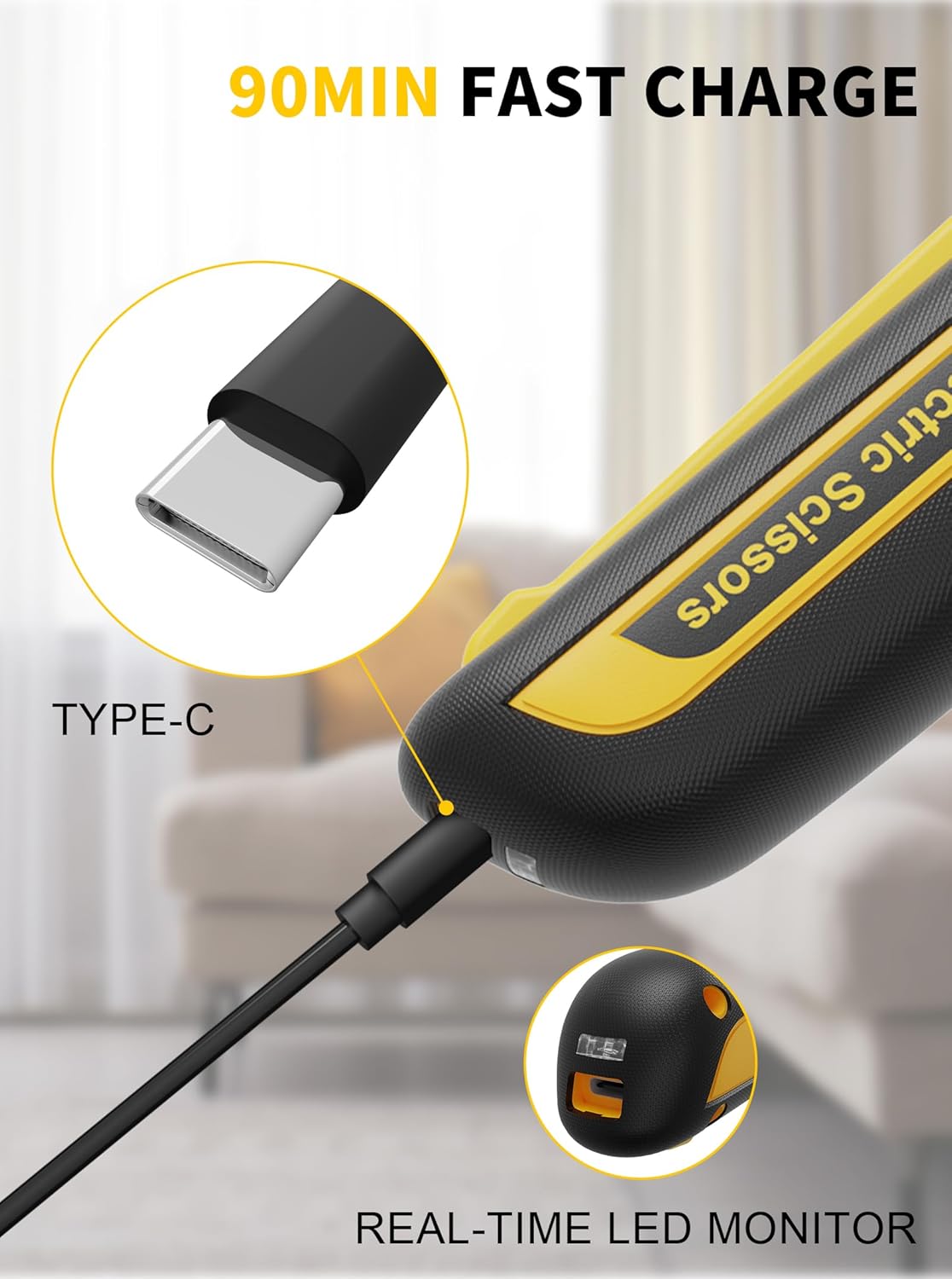 4V 2000mAh Cordless Cardboard Cutter, Electric Box Cutter for Cardboard with 2 Titanium Blades,LED & Safety Lock,Max Cutting1/4",Rotary Cutter for Fabric,Gifts for Men&Women - Yellow