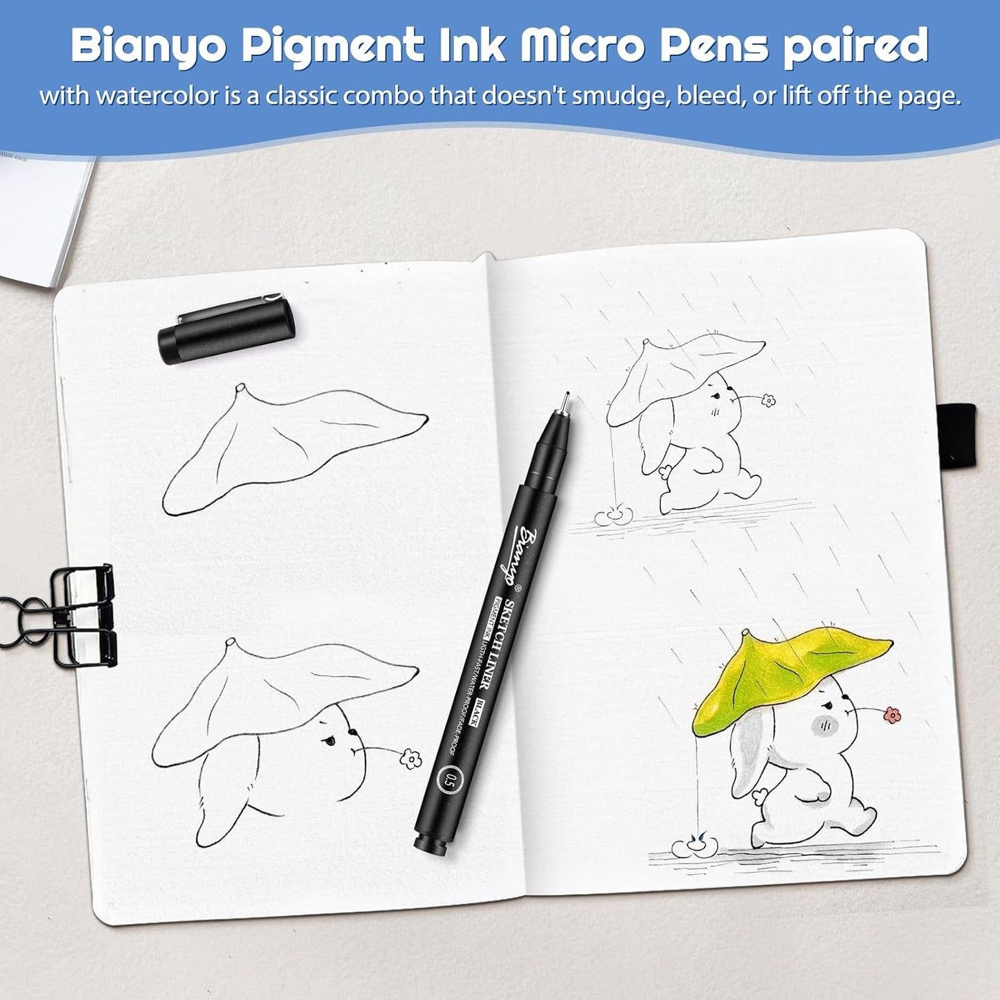 Bianyo Art Drawing Pens Art Supplies - 10 Assorted Art Pens + 2 Black Art Markers, Upgraded Pigment Water-Resistant Archival Ink, Bonus Pouch Bag - Perfect for Artists, Crafters