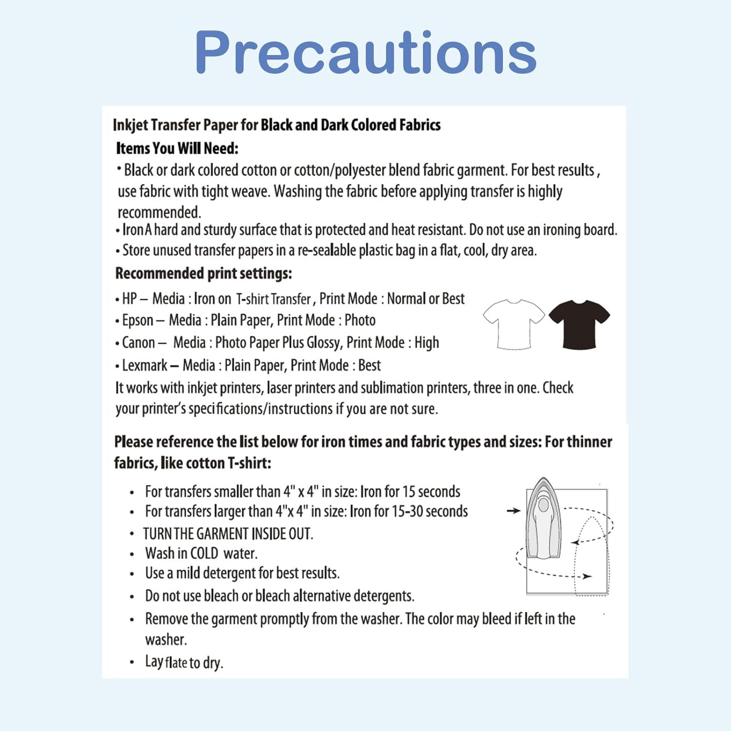 Heat Transfer Paper for Inkjet & Laserjet Printer (20 Sheets 8.5"x11", Dark 3.0), Wash Durable, Long Lasting Printable HTV Infusible Ink Transfer Sheets, Vinyl Iron on Fabric Printer Paper