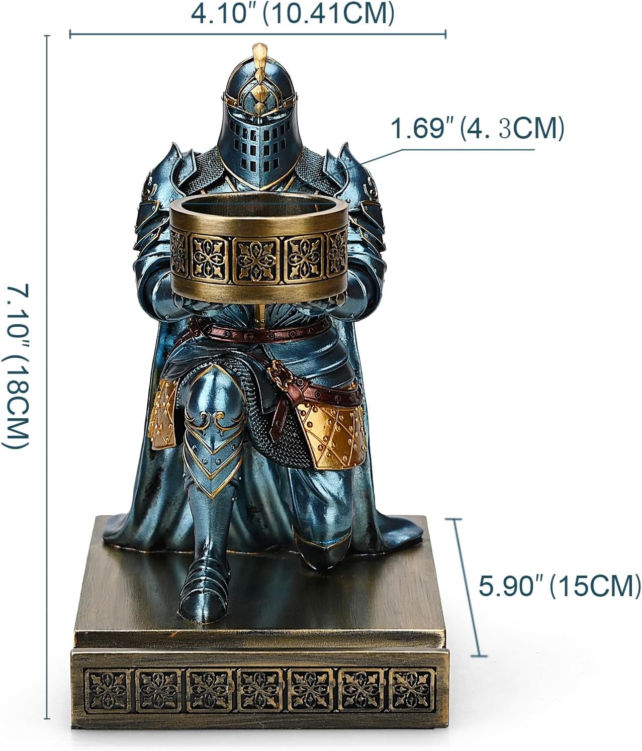 King's Guard Kneeling Knight Candlestick Holders Resin Posture TeaLight Holder Warrior Mobile Phone Stand Pen Holder Candle Holder for Restaurant, Altar, Home Table(Blue)