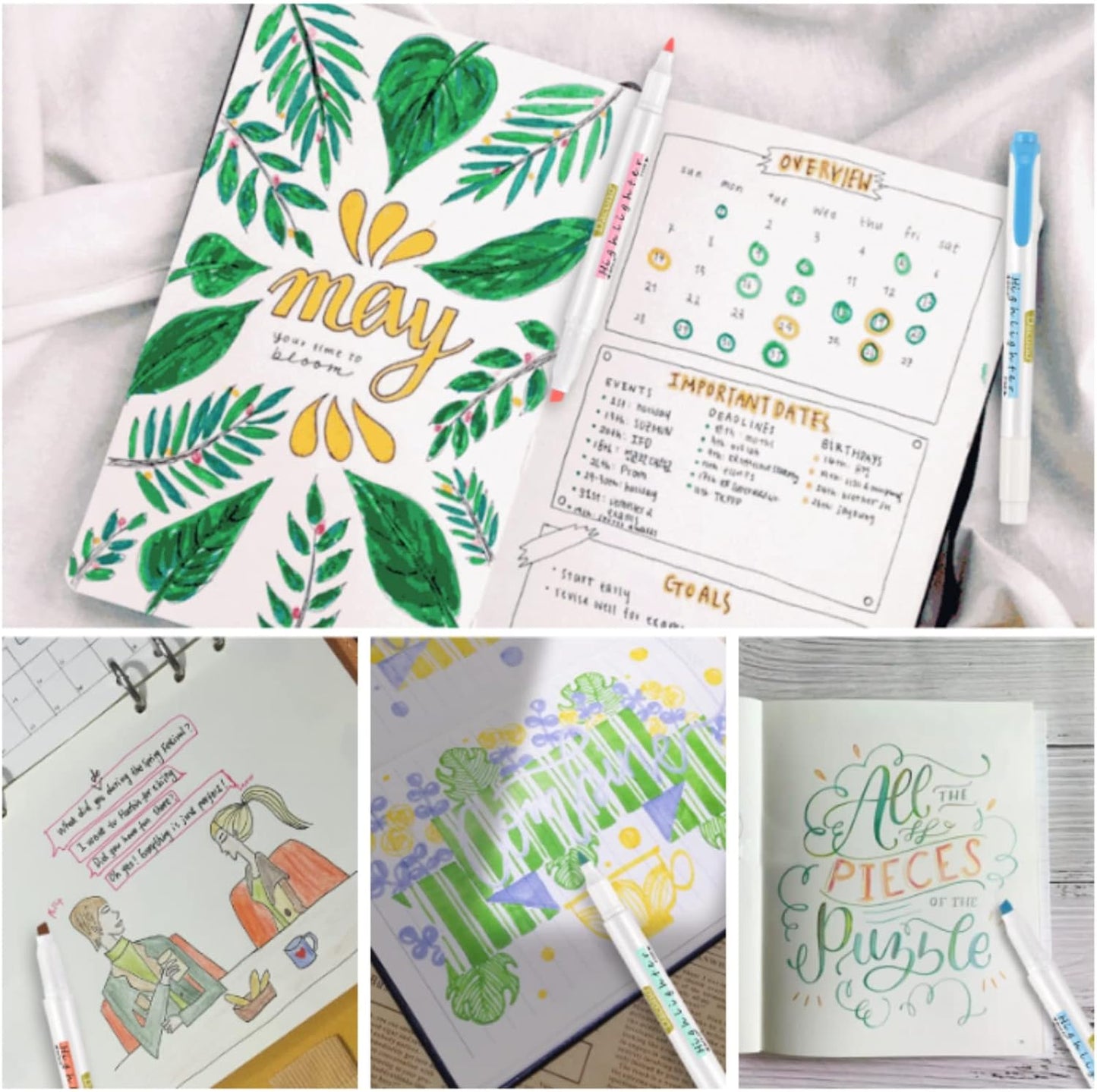 Highlighter Double Ended, 12 Pcs Pastel Colors Dual Tips Marker Pen, No Bleed Dry Fast, Chisel and Fine Tips Assorted Colors for Journal Bible Planner Adults Kids Students Office School