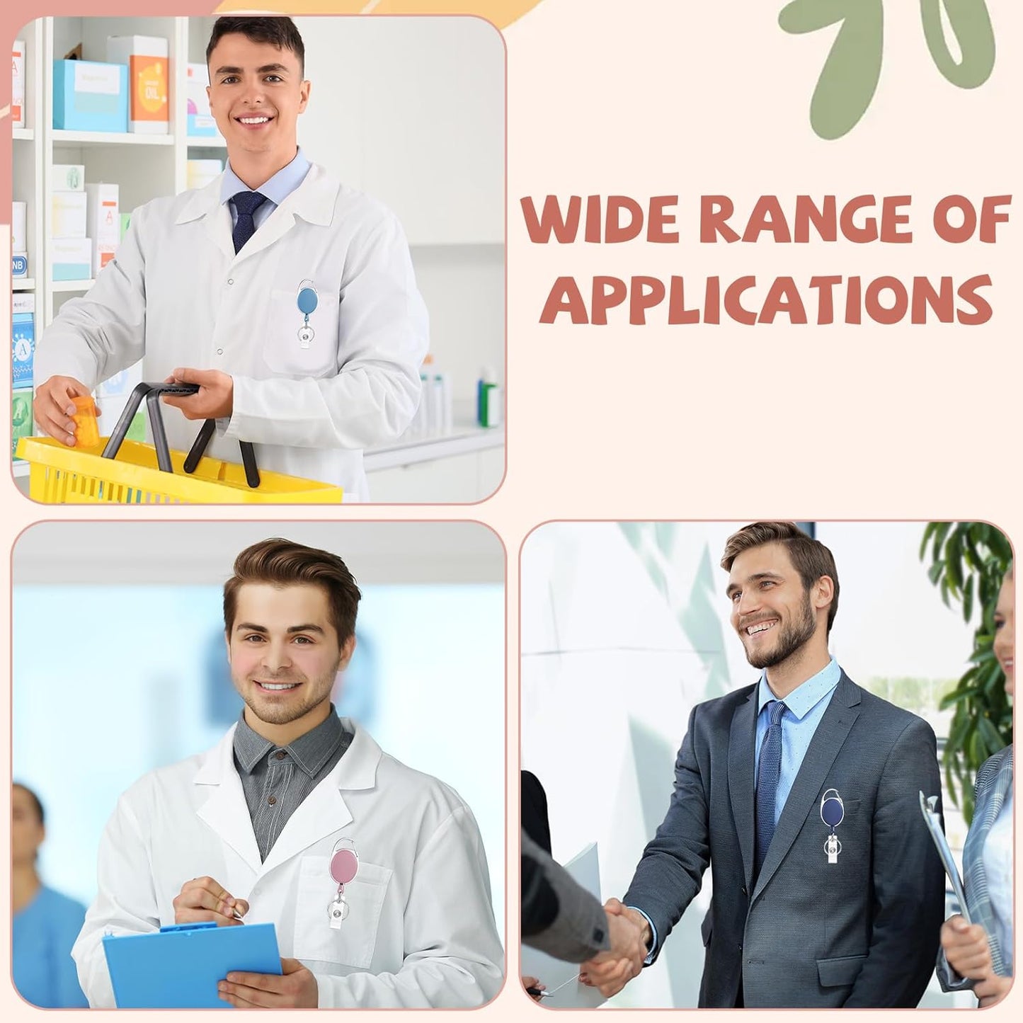 6 Color 24 Pcs Retractable Badge Holder with Carabiner Clips and Key Ring ID Badge Holder Retractable Clip Bulk for Office Worker Doctor Nurse Employee School Students Gifts