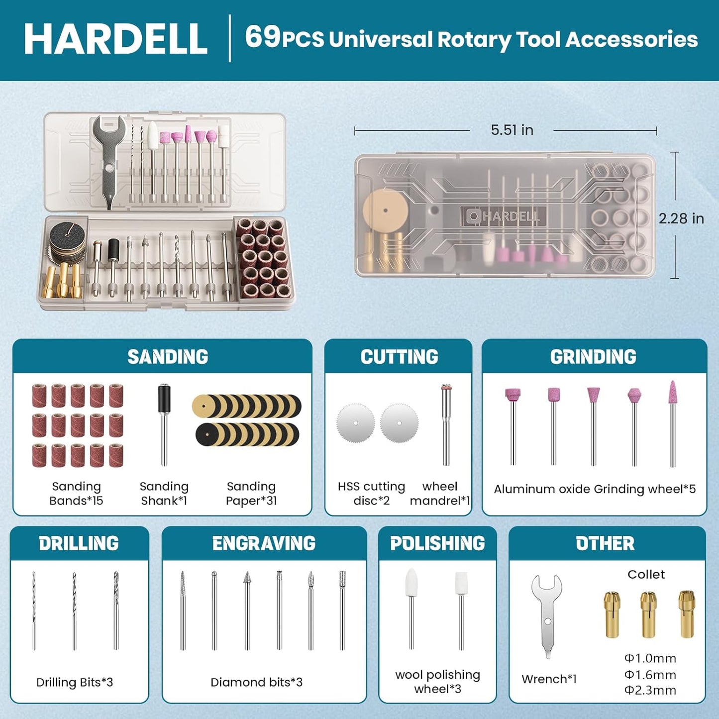 HARDELL Mini Cordless Rotary Tool, 4V Rotary Tool con 5 Speed Display with Type-C Charging, Power Rotary Tool with 69 Accessories for Sanding, Grinding, Engraving, Polishing, Drilling, Cutting, DIY