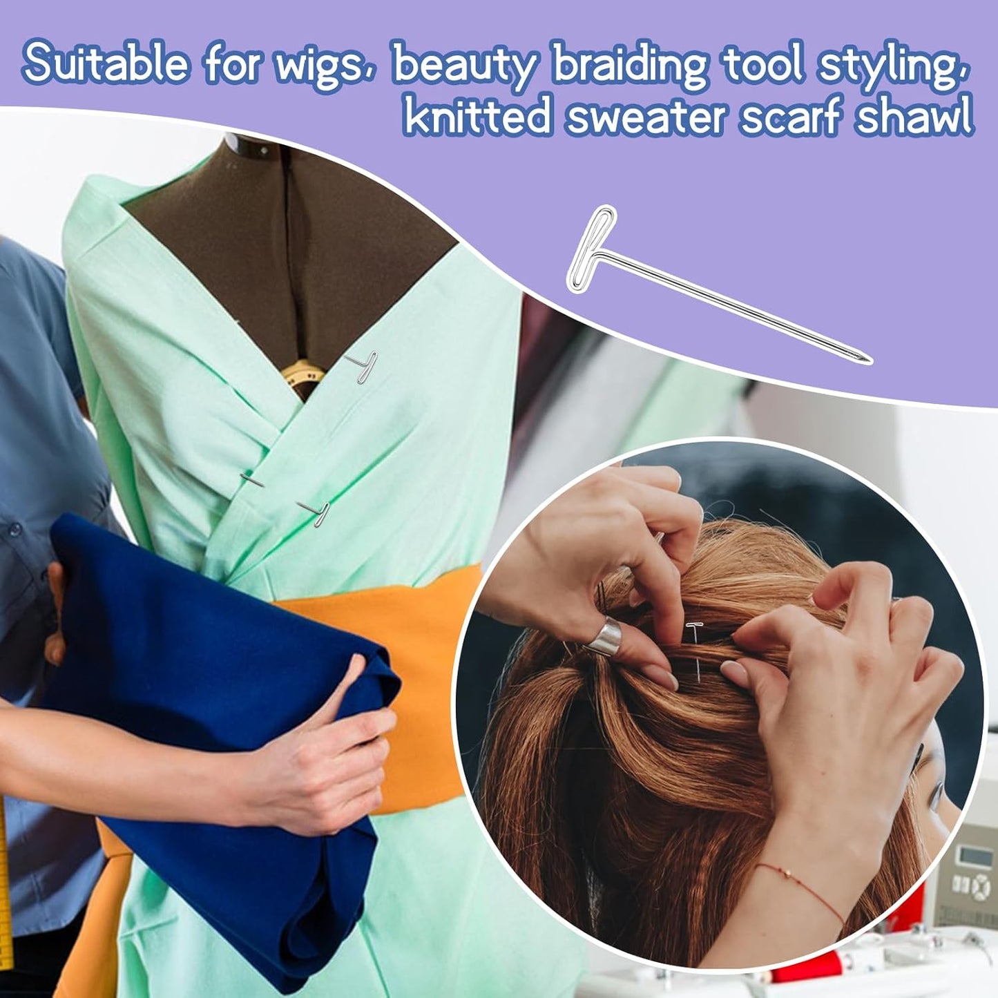 120 Pcs 1.5Inch T Shape Sewing Pins for Wigs, Wig Pins with Clear Box, Wig Pins for Foam Head, Long Straight Pins for Sewing, Blocking Knitting, Office, Craft, and Crocheting(38mm