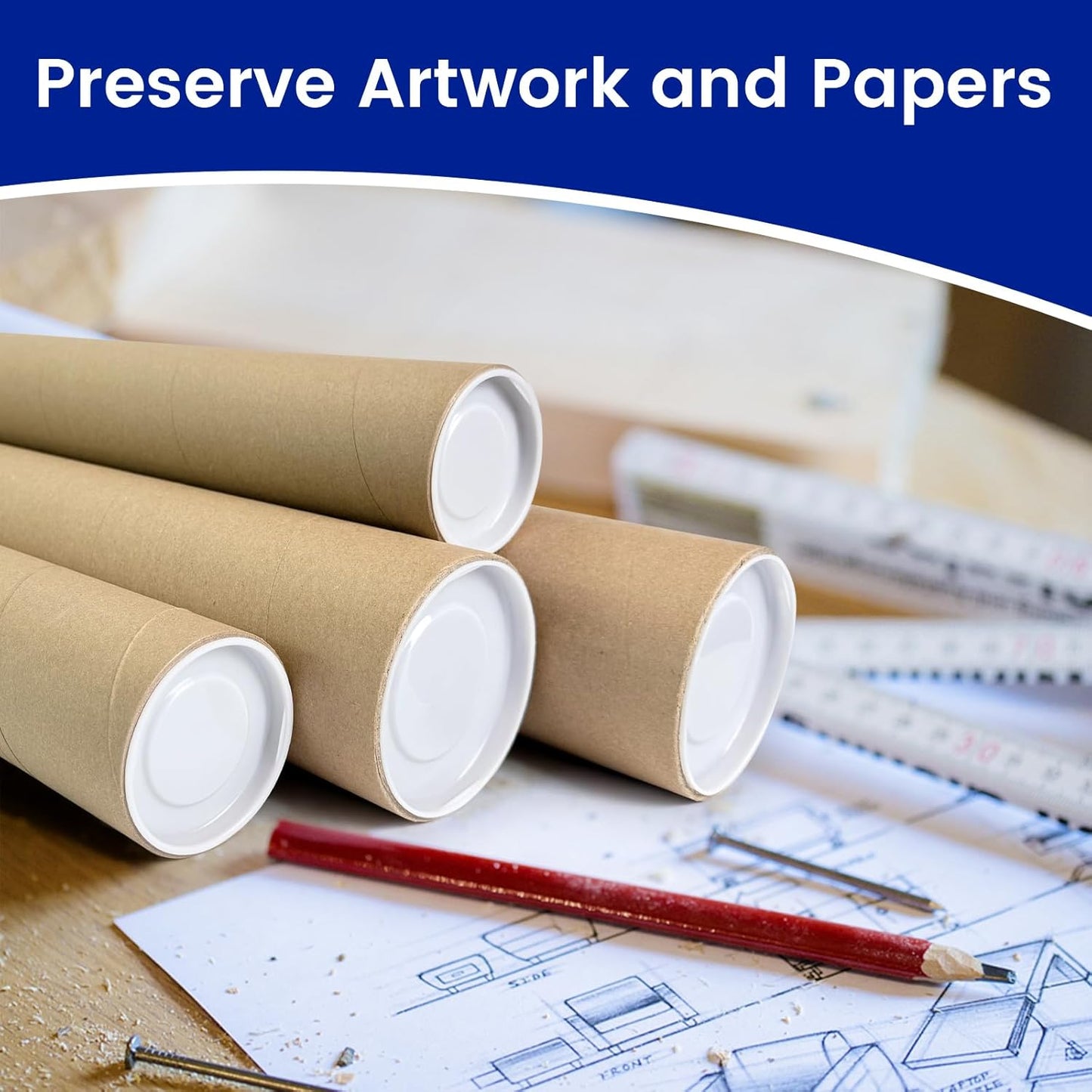 4-Pack Mailing Tubes with Caps, Paper Cardboard Storage Tubes for Shipping, Prints, Documents, Crafts & Golf Clubs (4in*35in, 3in*35in)