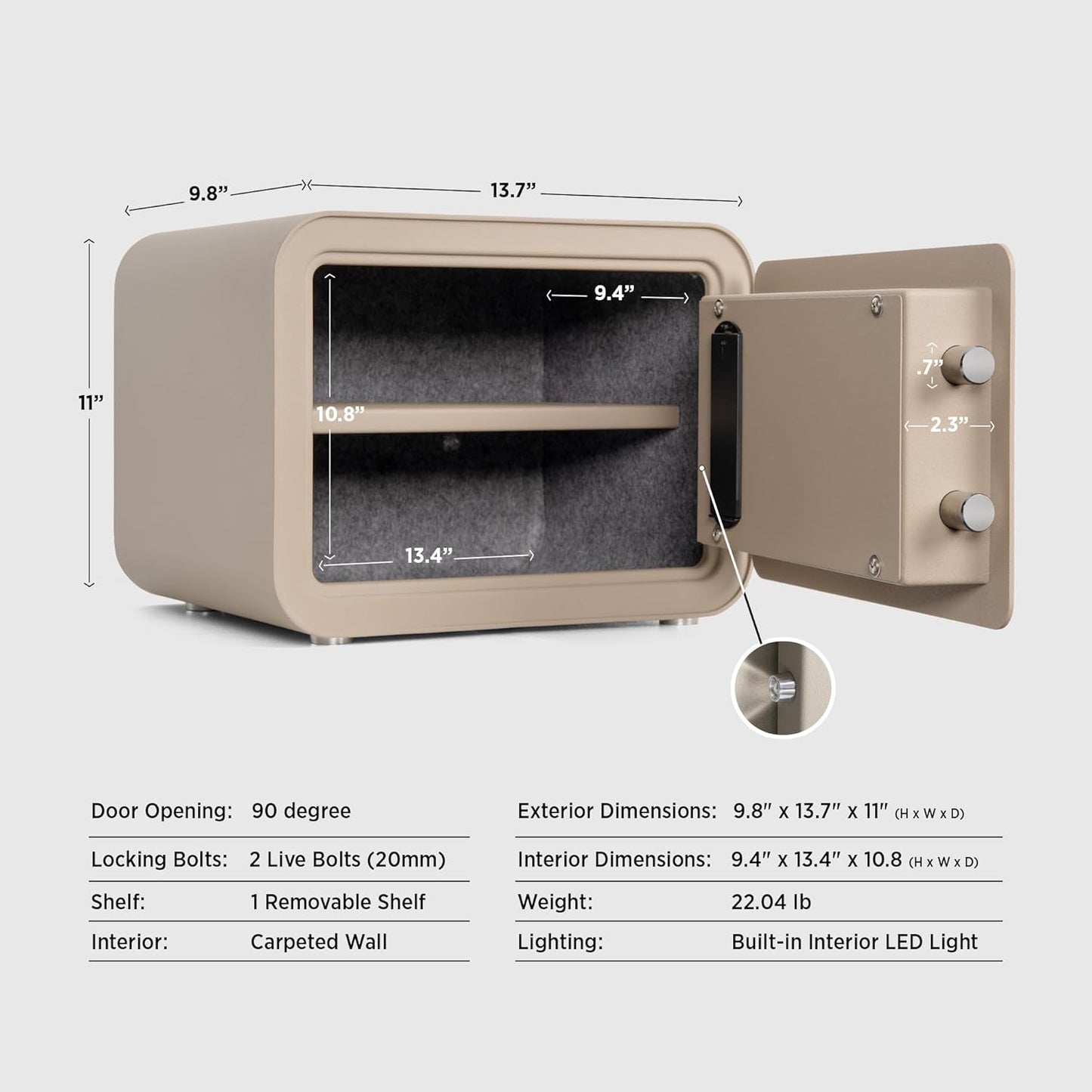 Home Safe Box, Digital Small Personal Safes, caja fuerte, Security Money Closet Electronic Lock Box with Keypad for Pistol Cash Jewelry, Document, Hotel, Dorm, Office (1.0cuft Sand)