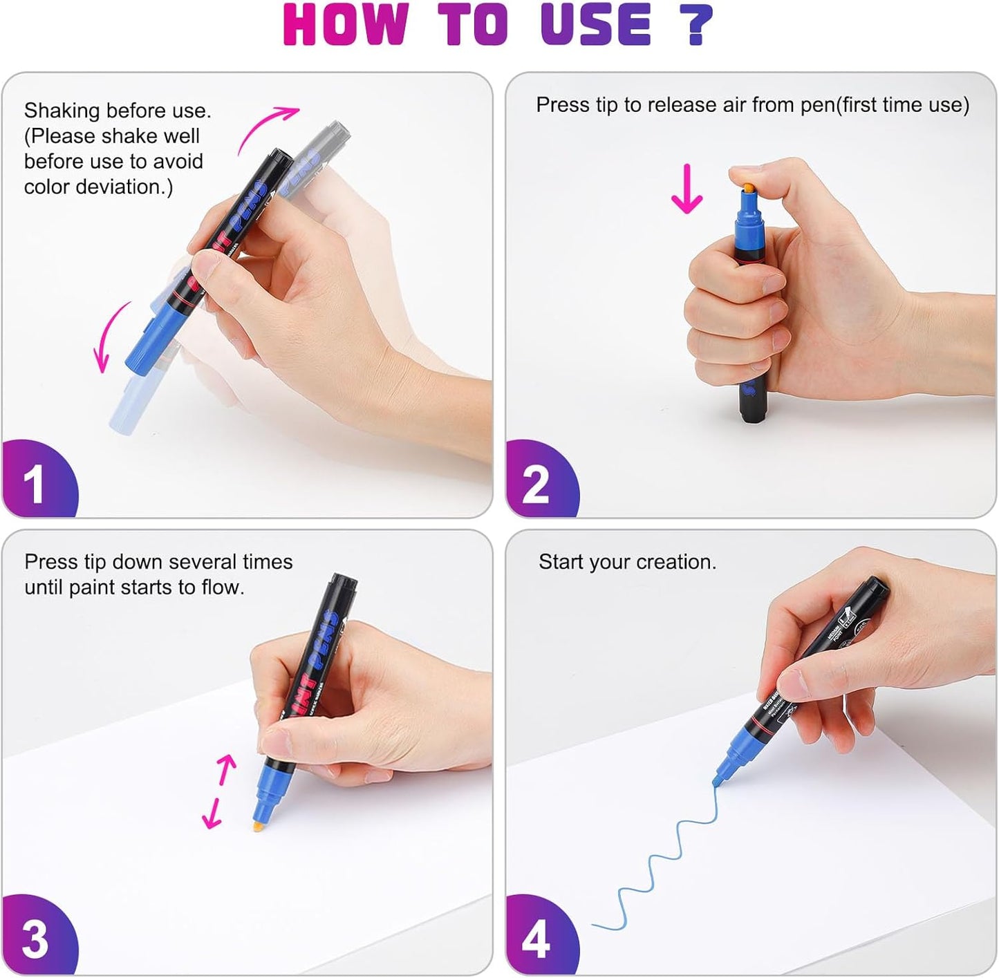 Black Paint Pens Paint Markers - 8 Pack Permanent Quick Dry Waterproof Marker Pens for Rocks Wood Fabric Plastic Canvas Glass Mugs Metal Tire Stone