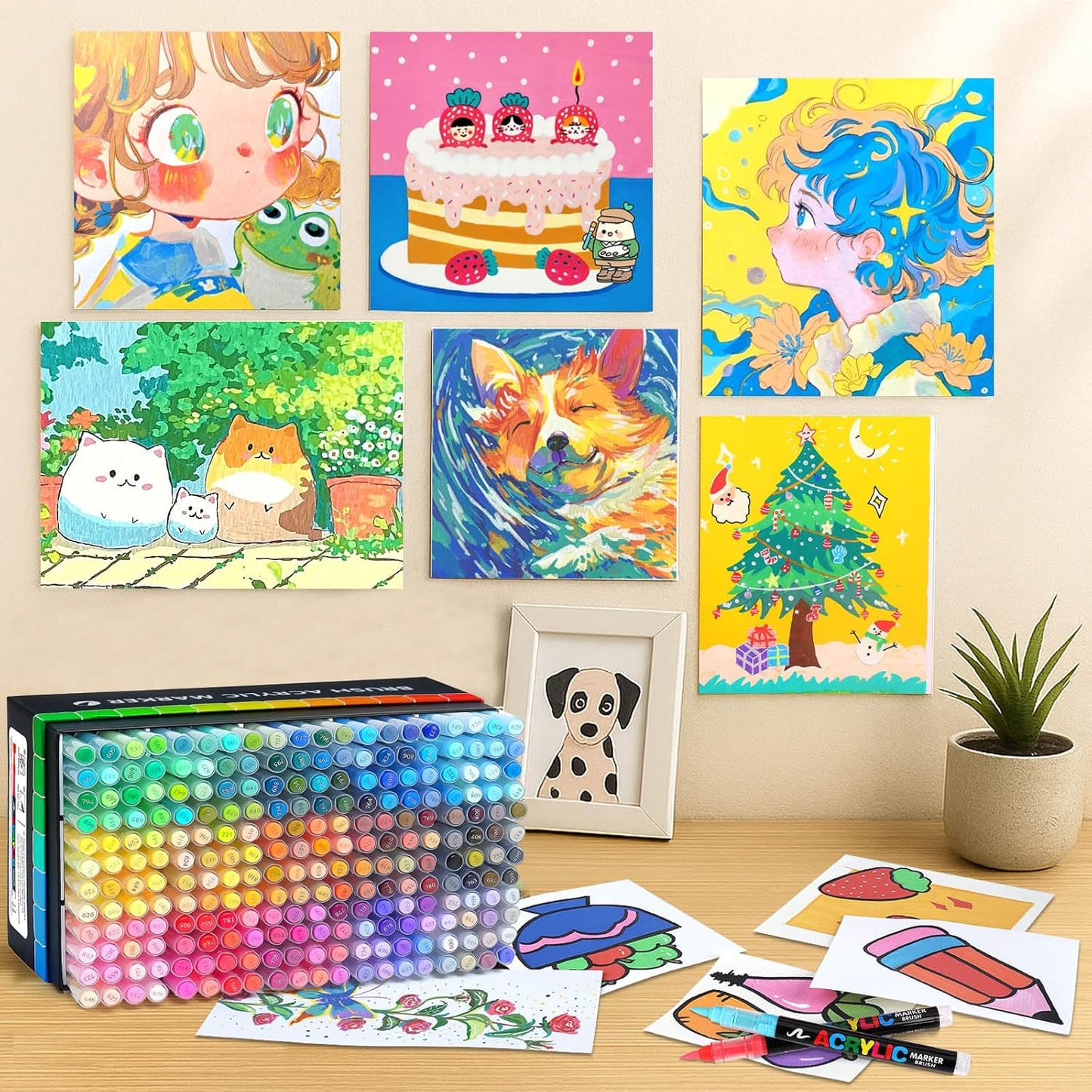 240 Acrylic Paint Markers, Soft Brush Tip Acrylic Markers for Rock Painting, Wood, Stone, Glass, Canvas, Fabric, Ceramic - Brush Tip Water Based Acrylic Markers Pens