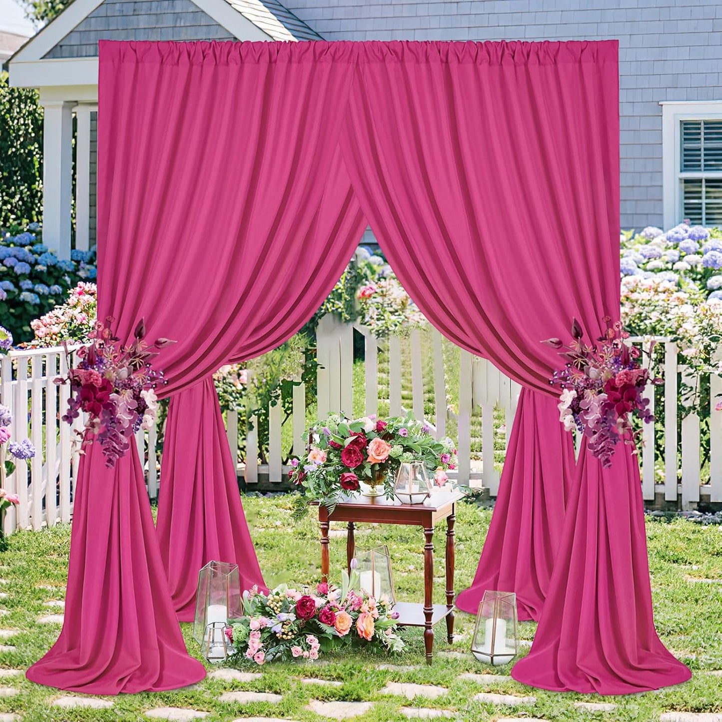 Hot Pink Backdrop Drapes Curtain: Polyester Wedding Party Photography Backdrop Fabric - Fuchsia Birthday Photo Background 6 Panels 5x10ft