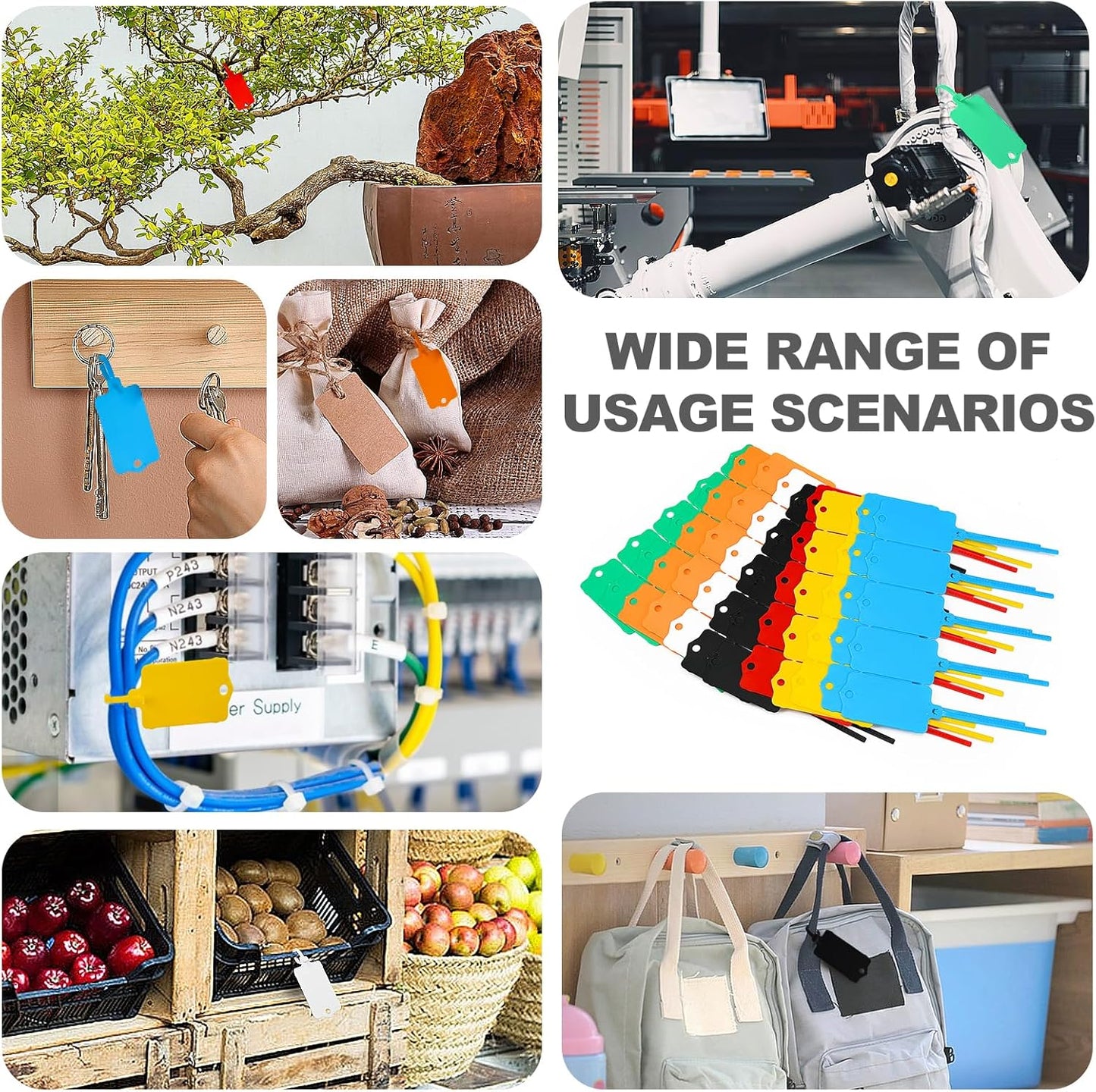 100pcs Blank Plastic Tags for Labeling Reusable Hanging Tags Ties Key Tag Storage Tag Waterproof Plastic Mark Label Writable Hang Sign with One Marker Pen (Black)