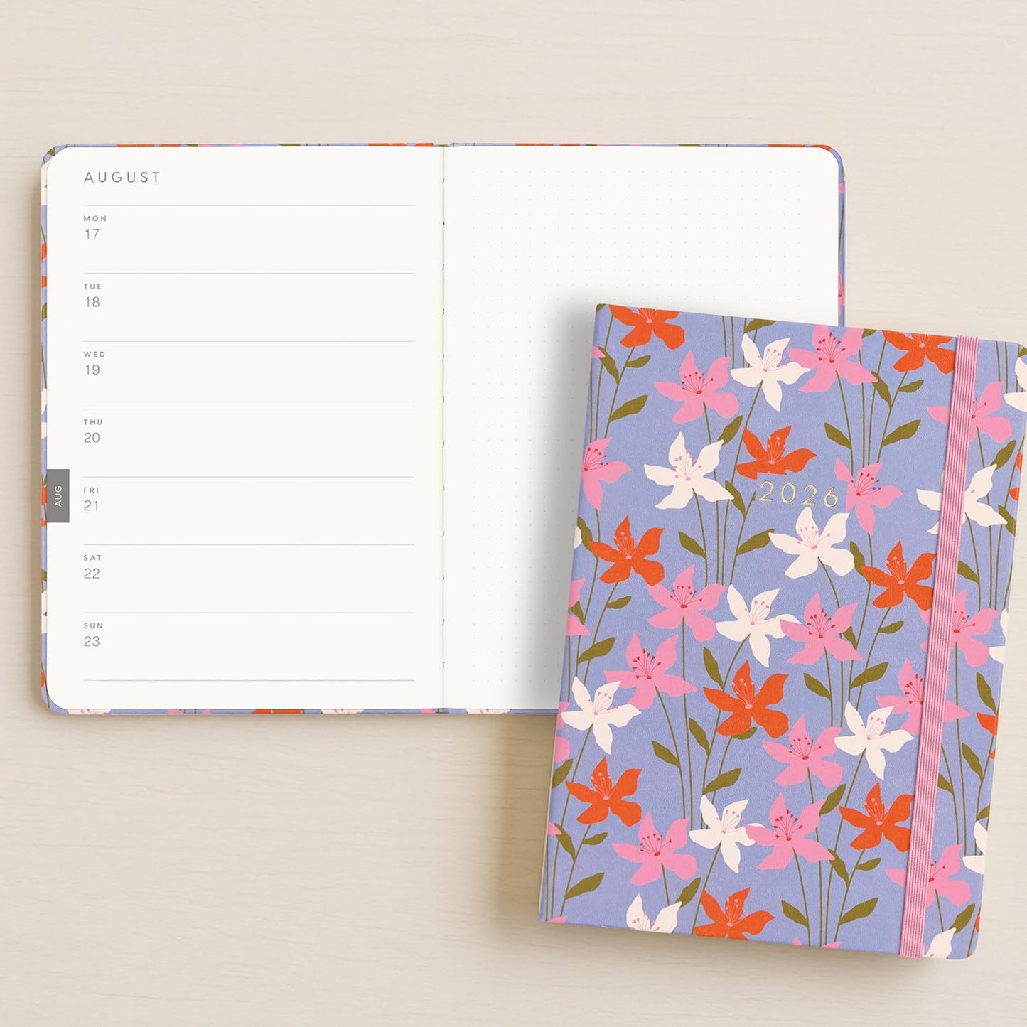 And Per Se 2026 Planner with Pattern-Daily, Weekly & 15-Monthly Leather Hardcover Planner, 5.7" x 8", Daily Schedule, Monthly Tabs, 100 GSM Thick Paper, Back Pocket(Blossom Purple)