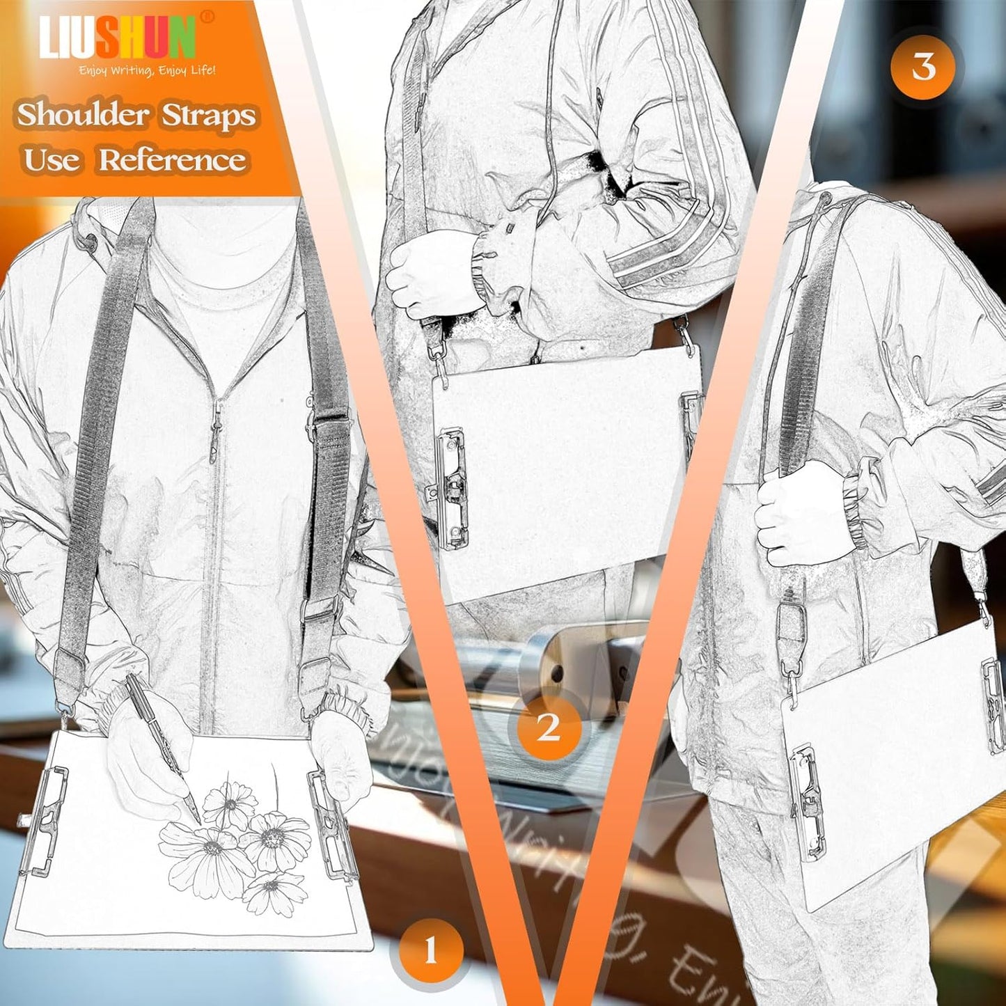 Aluminum Metal Clipboard with Detachable Adjustable Shoulder Strap A4 Double Clip Board Stainless Hangable w/Pen Holder Letter 9" x 12.6" for School Office Business Factory (Blue-with Strap, A4)