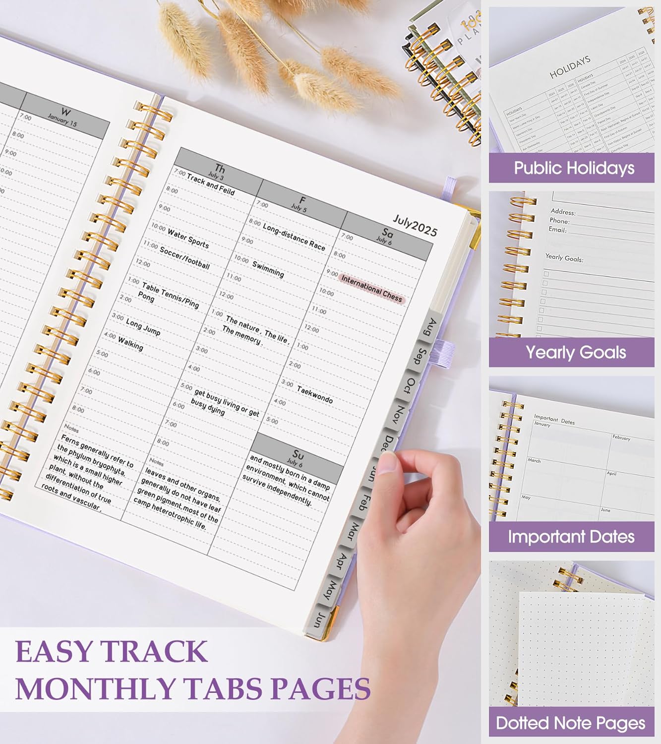 Academic Planner 2025-2026, Weekly and Monthly Calendar Planner from July 2025 - June 2026, 8.5" x 11" Hardcover Leather Hourly Appointment Book with Tabs, Spiral Daily Planners for College School Teacher Student, Purple