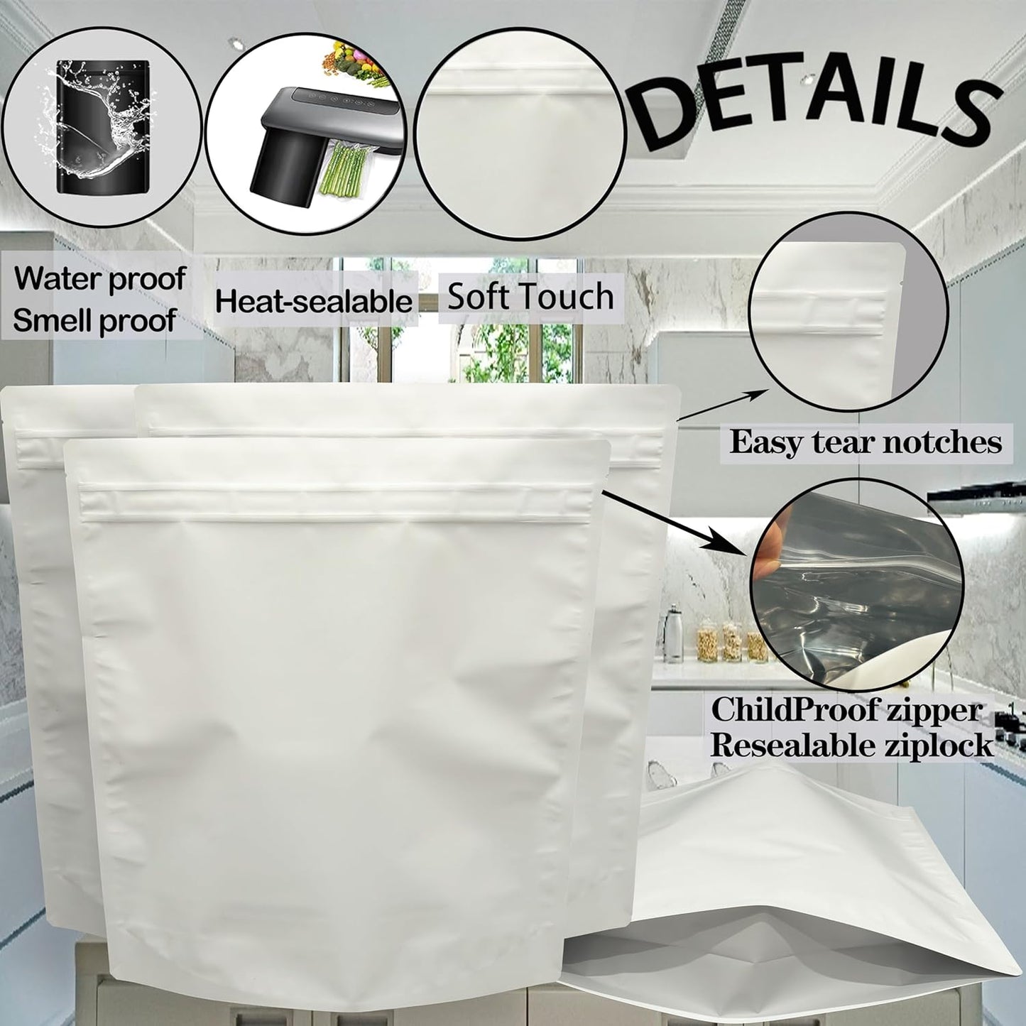 20 Pack Big Soft-Touch Mylar Bags, 14.6 x 16.4 inchs Premium Smell Proof Bag with Double-sided Matte White ,Resealable Food Storage Aluminum Foil Stand-up Packaging Bags. (1 LB / 1 Pound)