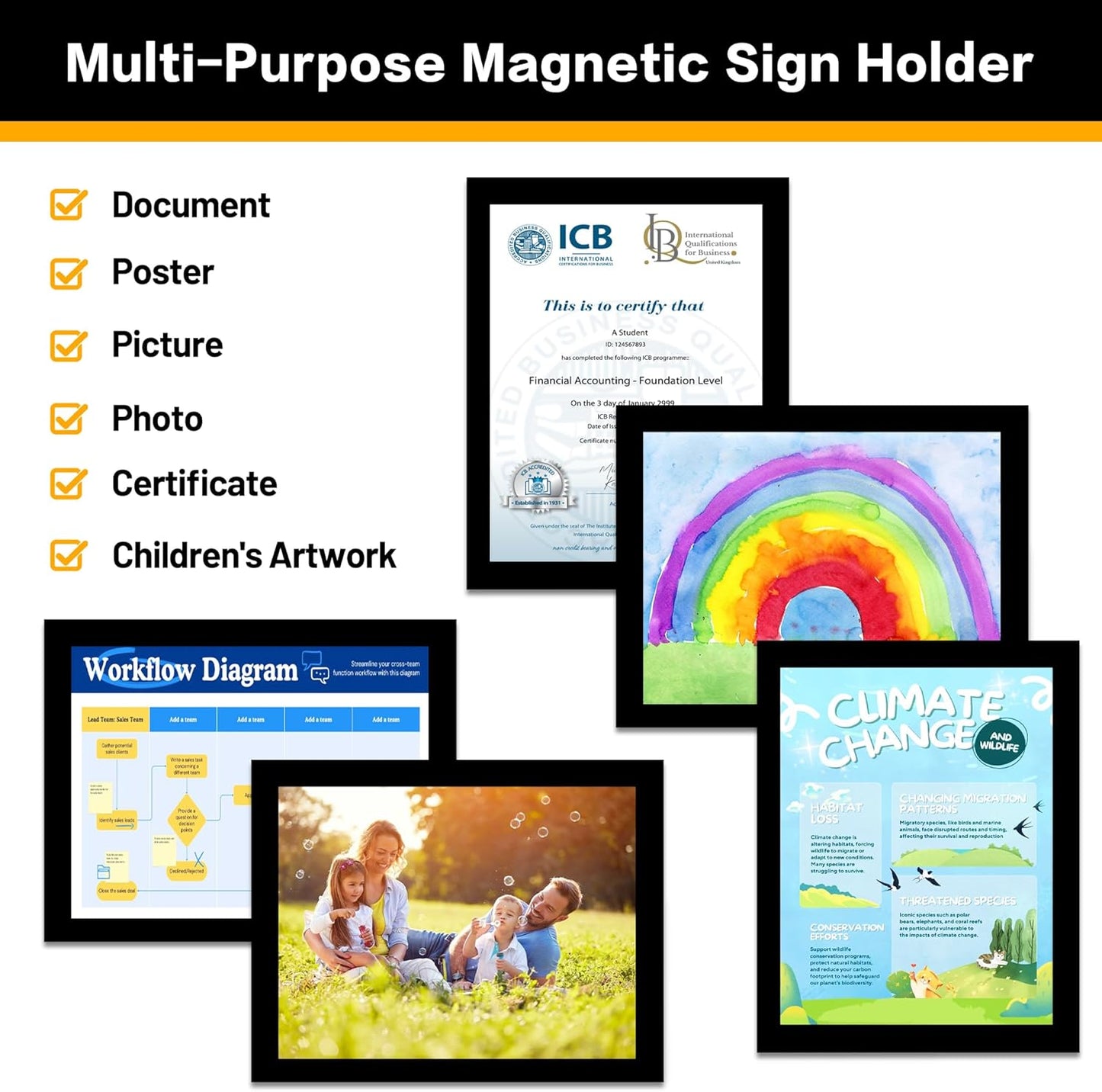 10-Pack Magnetic Sign Holders 8.5 x 11 - Magnetic Frames for Fridge & Metal Surfaces - Document & Paper Display Holders, Picture/Poster/Photo Frames for Home, Office, Classroom