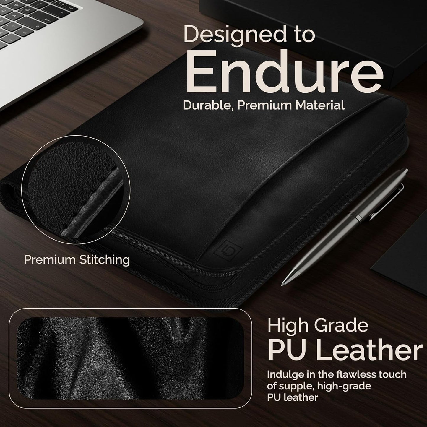 Customized Black Zippered Portfolio Binder - Engraved PU Leather Business Portfolio Organizer - Padfolio for Men & Women with US Letter Notepad, 10.5 Inch Tablet Pocket & Gift Box by Lautus Designs