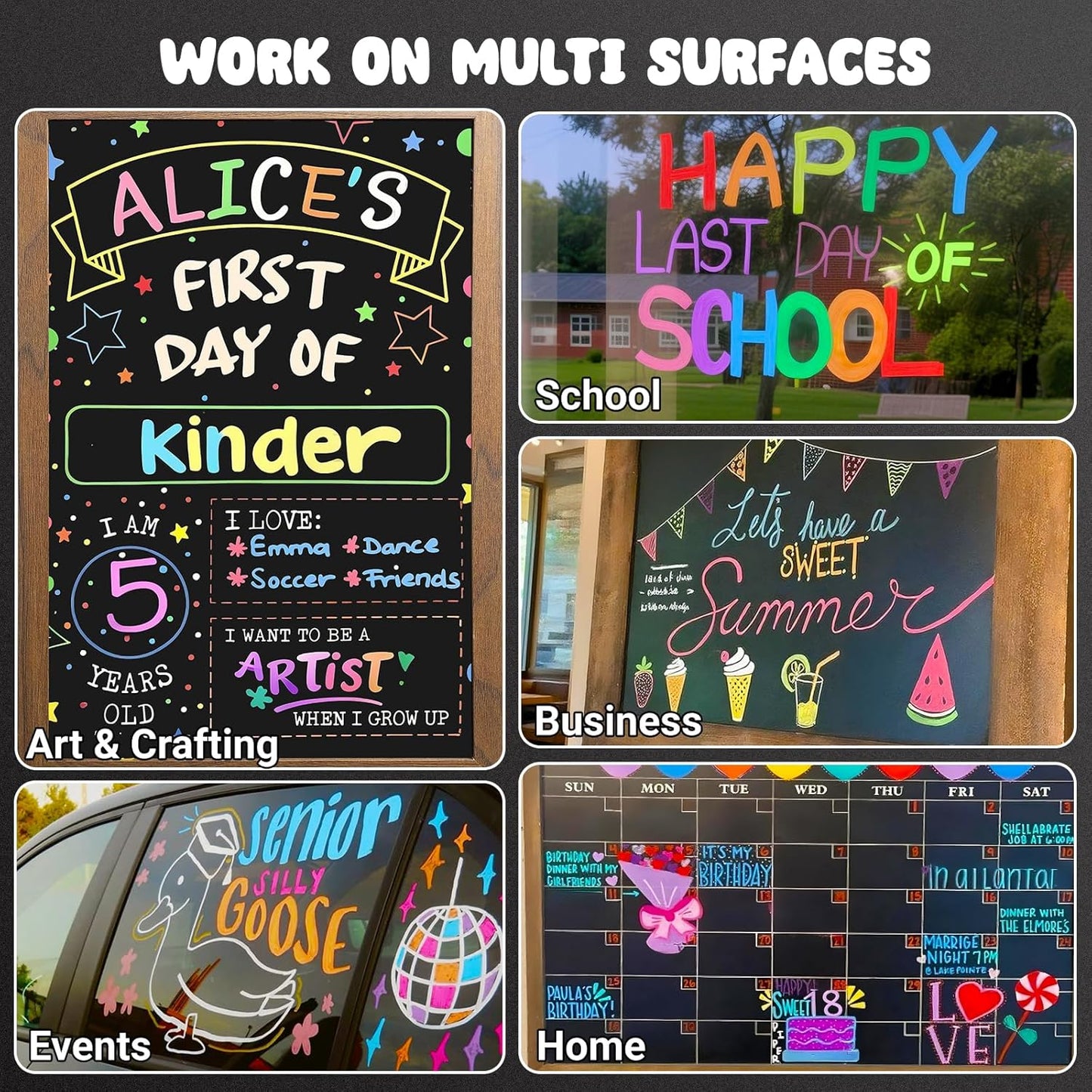 AKARUED Chalk Markers for Blackboard: 16 Colors 8 Pack Dual Tip Liquid Chalk Markers for Chalkboard, Calendar Menu Board Erasable Chalk Pens for Glass, Mirrors, Wedding Sign, Car Windows Decorations