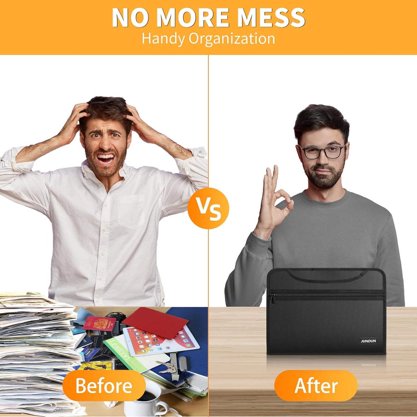 JUNDUN Accordion File Organizer with Lock,Multi-Pockets Fireproof Document Organizer with Handle & Zipper - 13 Pockets Expanding File Folder with Labels for Letter A4 Files and More