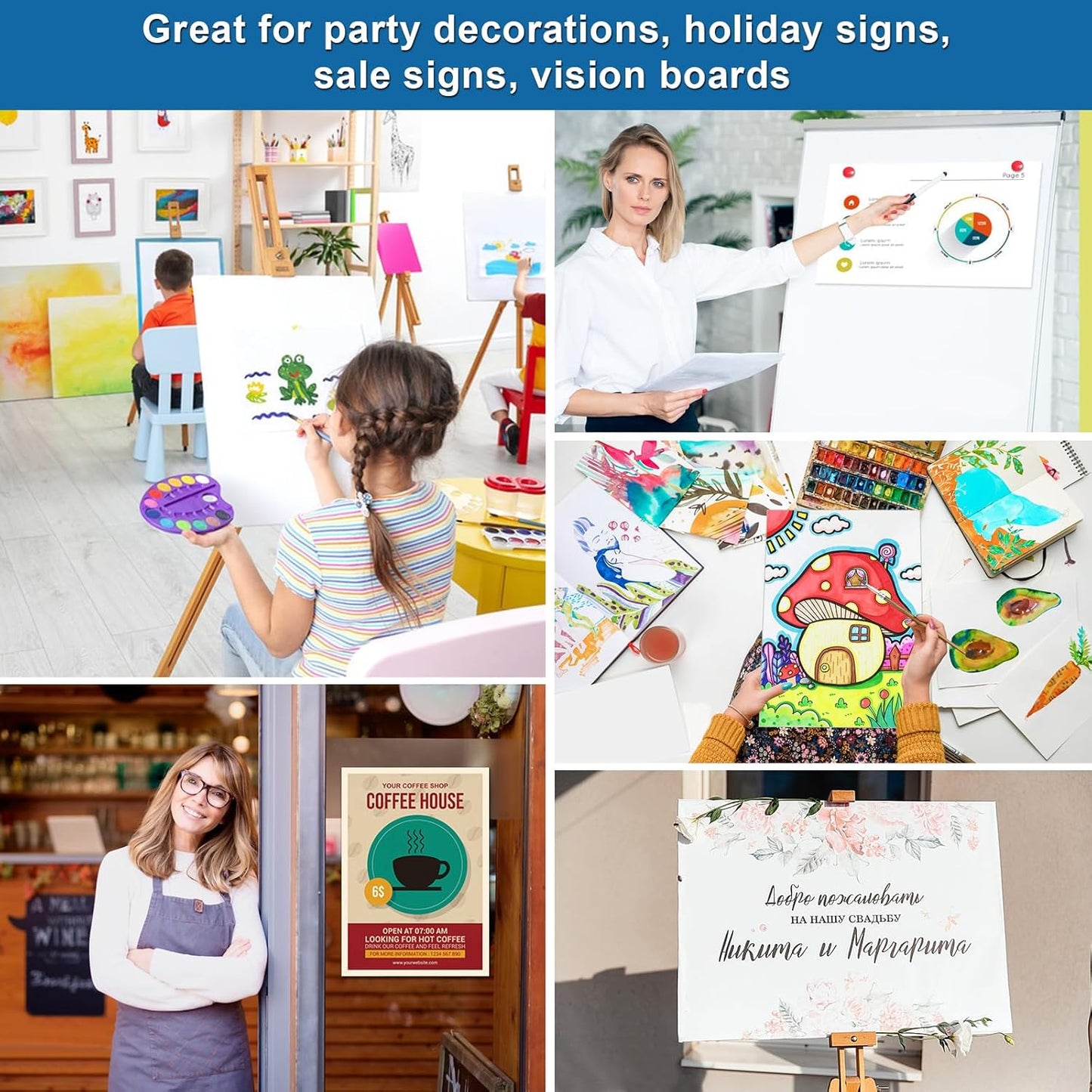 50 Pcs 12" x 18" Poster Board White Poster Board Paper Bulk 250 GSM Thickness Vision Boards Smart PosterBoard for Drawing School Arts Craft Projects Presentations Scrapbooking Blank Graphic Display