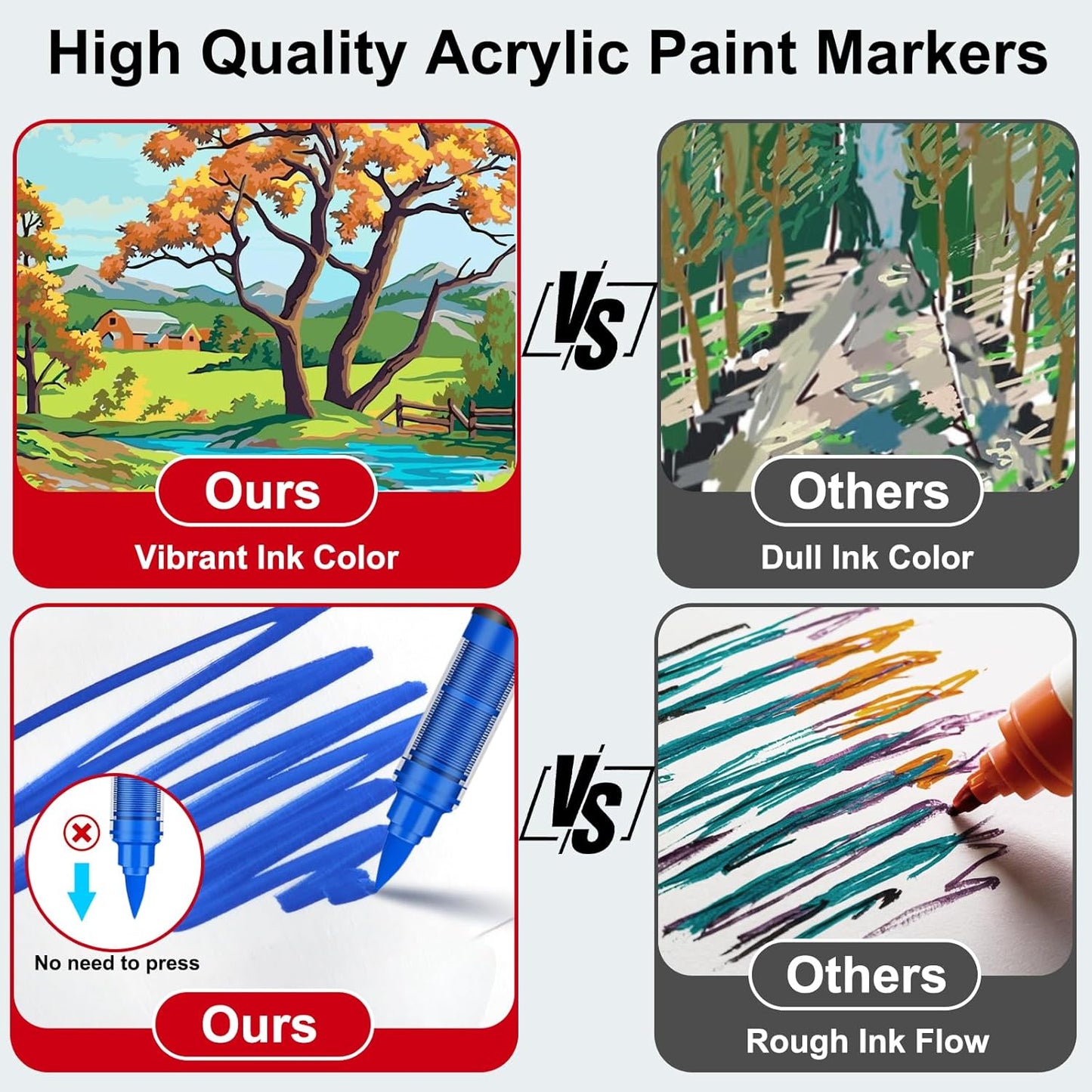 JRQ Acrylic Paint Markers Paint Pens, 24 Colors Direct Liquid System & Brush Tip, Premium Acrylic Markers for Wood, Rock Painting, Glass, Canvas, Ceramic, Fabric, Plastic Art Crafts Supplies