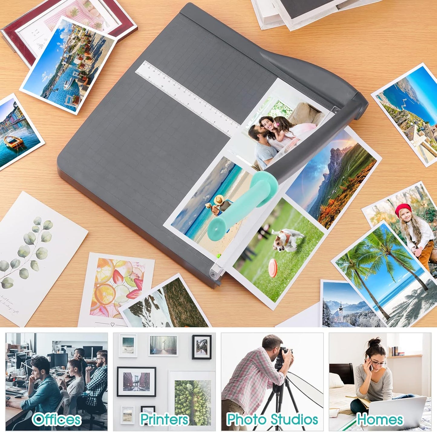 Paper Cutter, Paper Trimmer with Safety Guard, 12" Cut Length Paper Slicer with 16 Sheet Capacity Paper Cutting Board,Guillotine Paper Cutters and Trimmers for Cardstock Cardboard Vinyl (Gray)