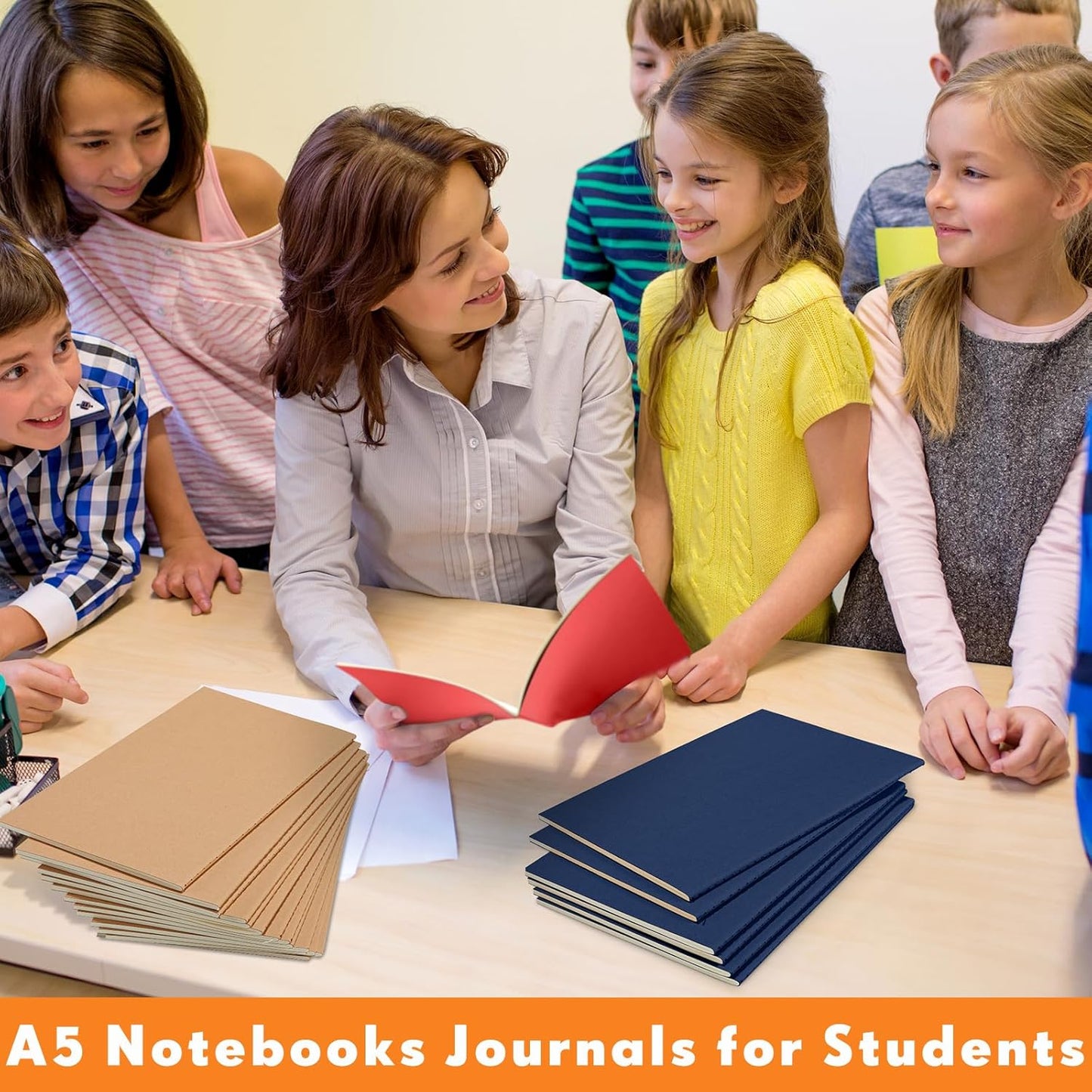 100 Pcs Kraft Notebook Journals 5.5 Inch x 8.3 Inch A5 Softcover Notebooks Bulk for Writing Sketch Office Notepad with 60 Pages 30 Sheets(Black, Brown, Red, Navy,Lined)