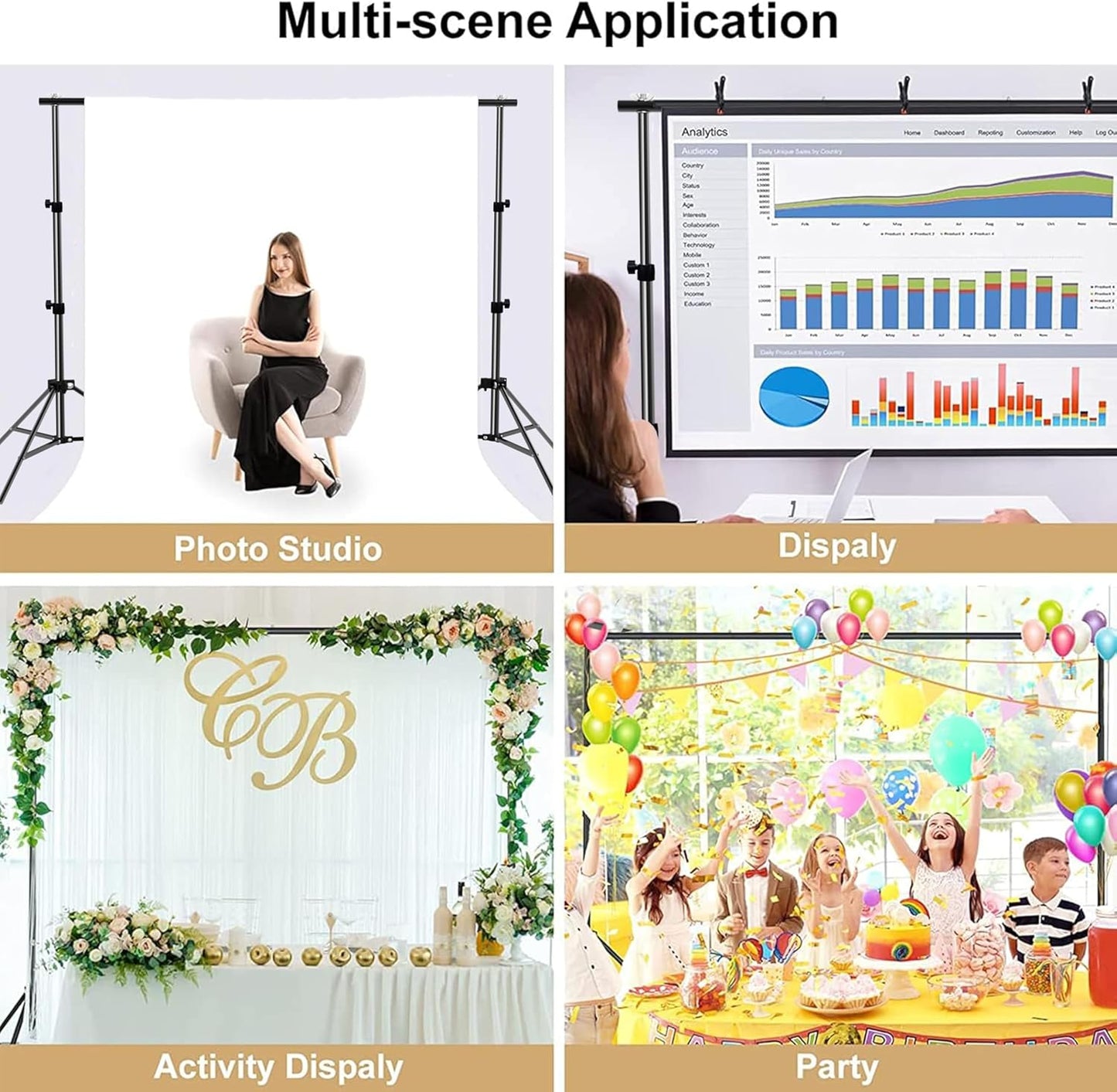 Backdrop Stand 10x7ft(WxH) Photo Studio Background Stand Support System Backdrop Support Kit, for Photography, Advertising Display, Parties Decoration