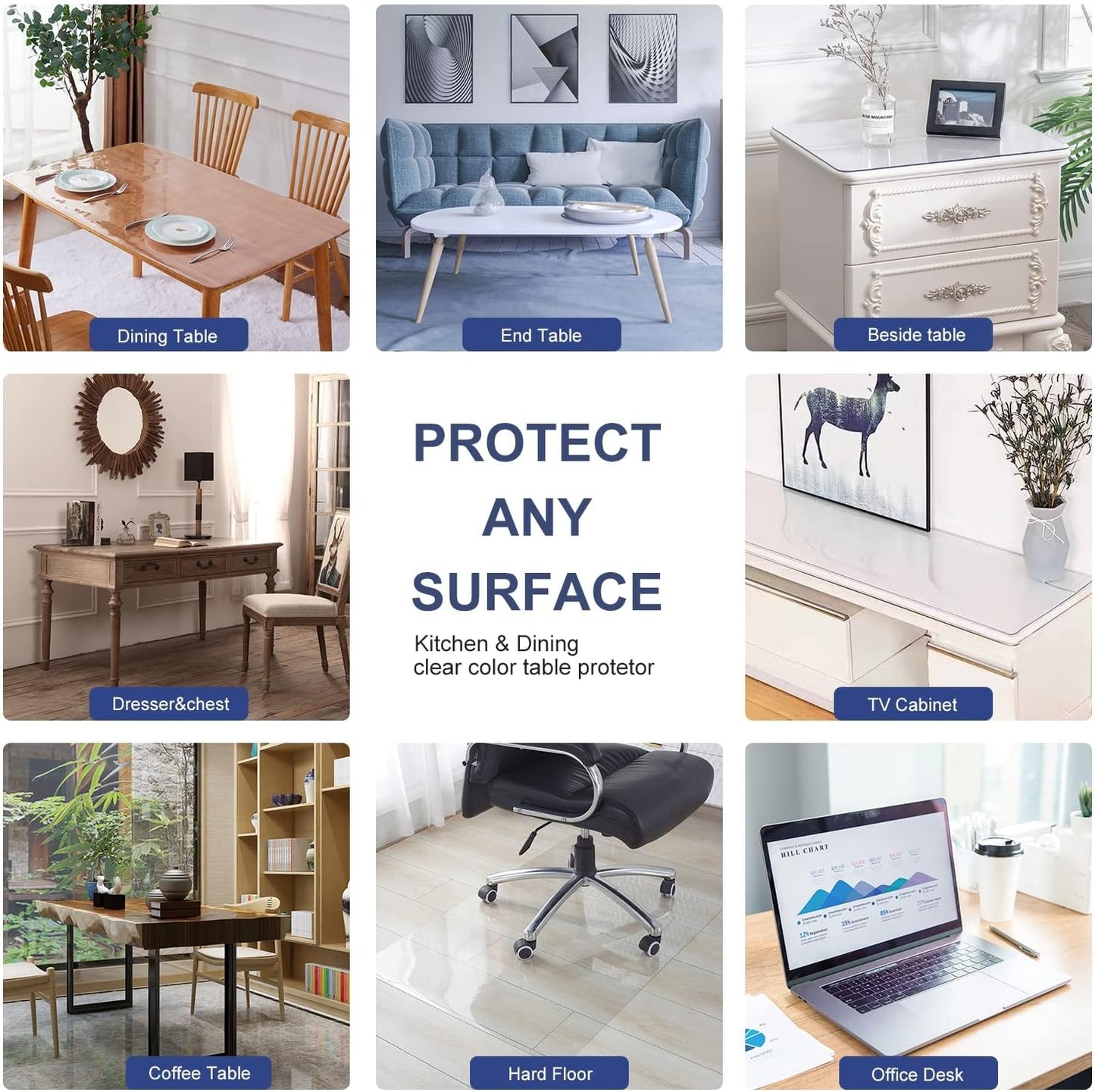 38 Inch Round Clear Table Protector Tablecloth Desk Top Pad Mat for Glass Furniture Coffee Marble End Bed Sofa Side Bistro Bar Corner Night Stand Dinner Dining Room Table Thick Plastic PVC Vinyl