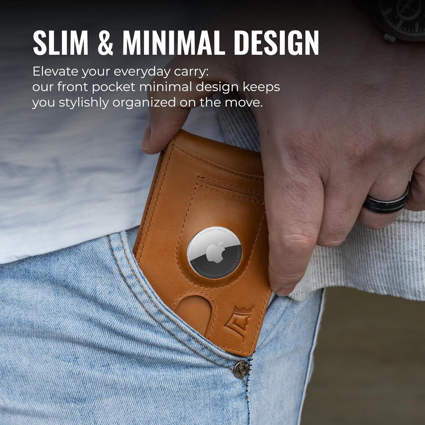 Kings Loot Trackable Airtag Wallet for Men | RFID Blocking Leather Design with Airtag Holder, Money Clip & Pull Tab | Minimalist Air Tag Wallets