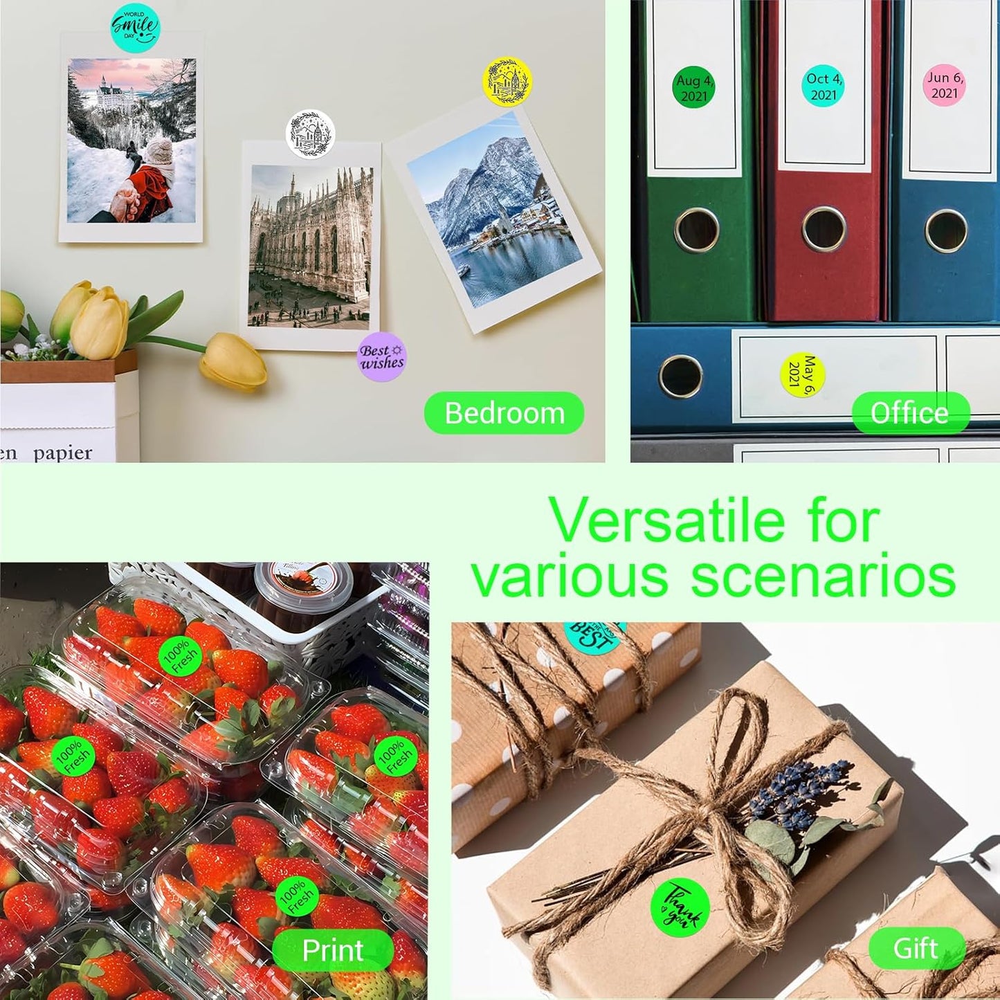 1 Inch Circle Dot Stickers 1000 PCS Color Coding Thermal Labels Dots Writable Printable Small Round Stickers for Office, Classroom, Inventory, Garage, Organizing Storage, Fluorescent Green