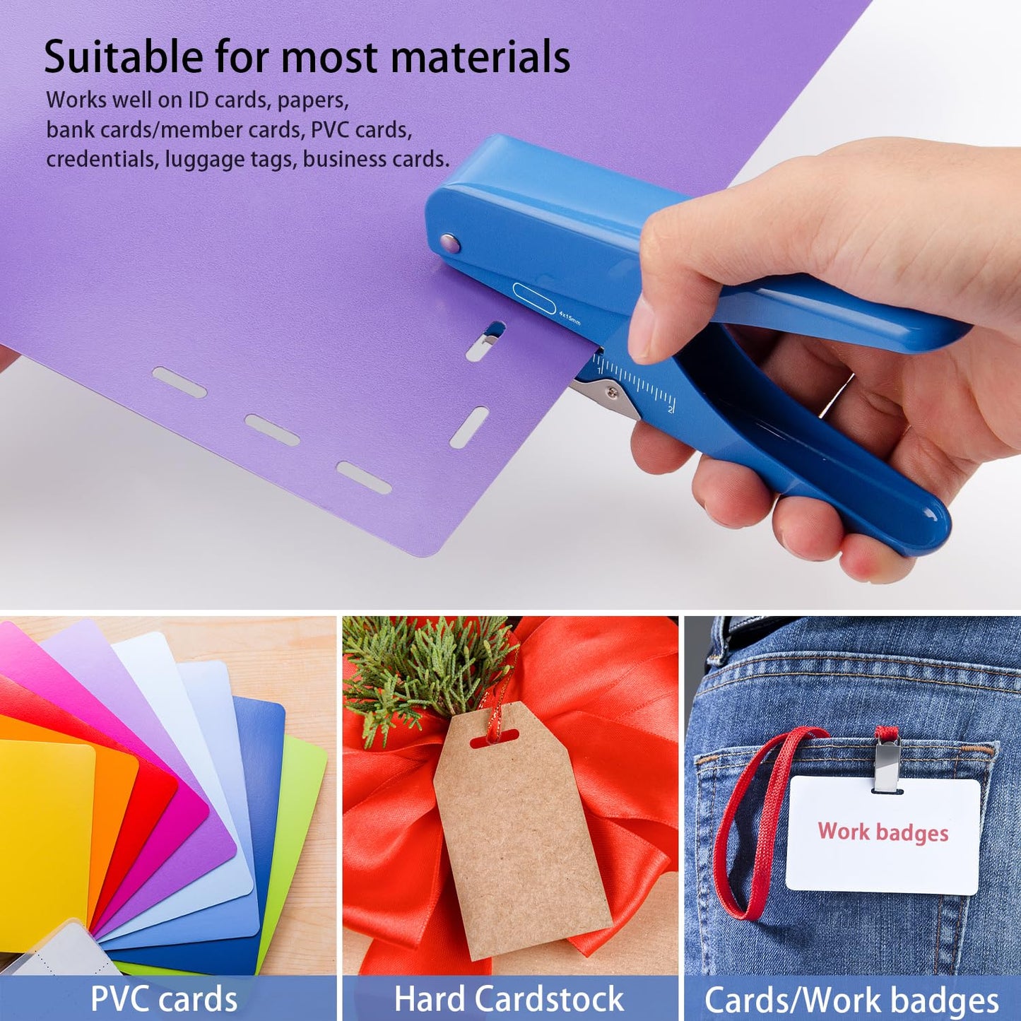 Handheld Badge Slot Hole Punch: Imlike Card Punch with Garbage Collector, Slot Puncher for PVC ID Card, Business Card, Name Tag and Luggage tag, 19/32" x 5/32" Hole, All Metal Construction