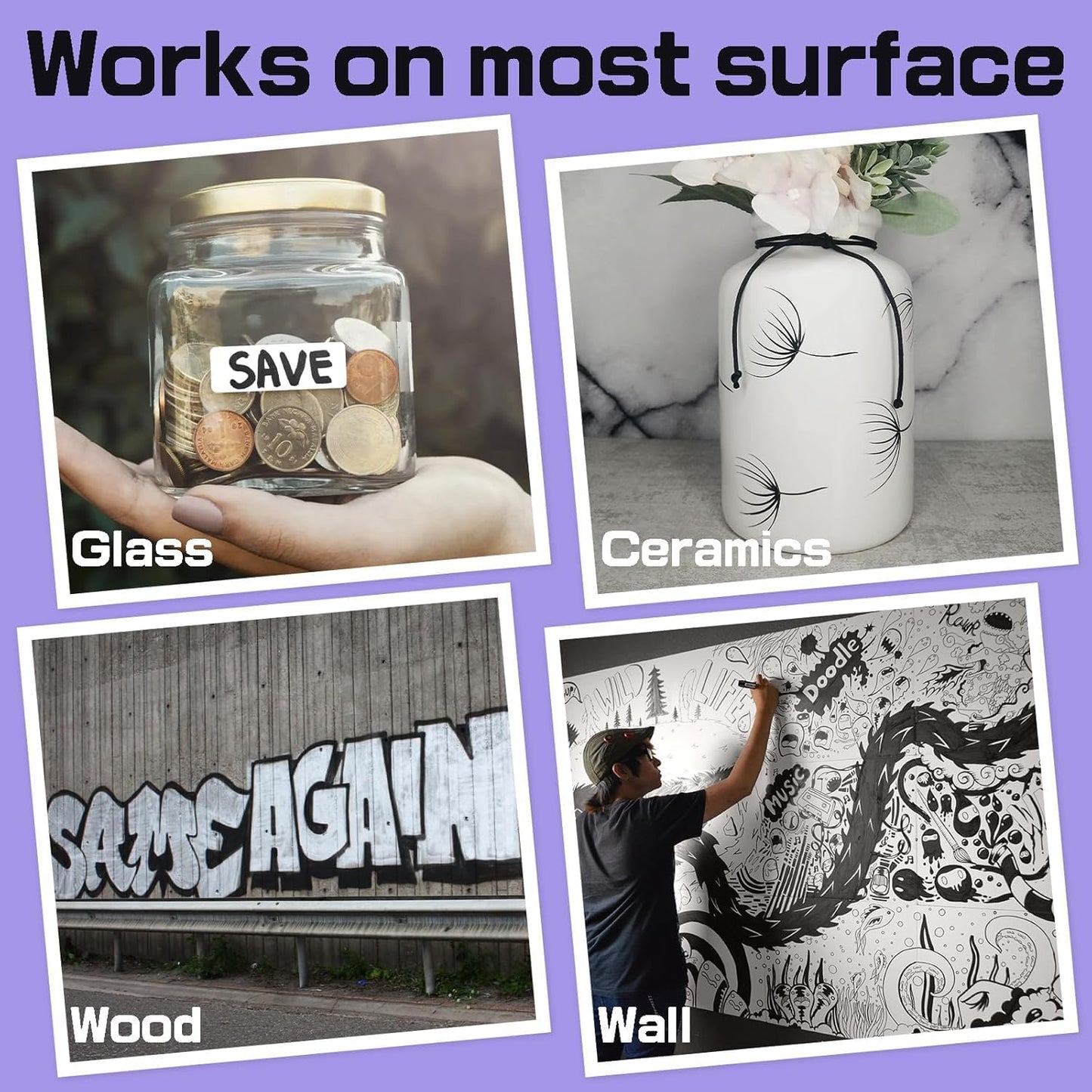 acrylic paint markers, 4 jumbo colored markers, 10mm jumbo felt tip, waterproof and permanent ink paint pens for rock painting, stone, ceramic, glass, wood, canvas, outdoor paintings,signs