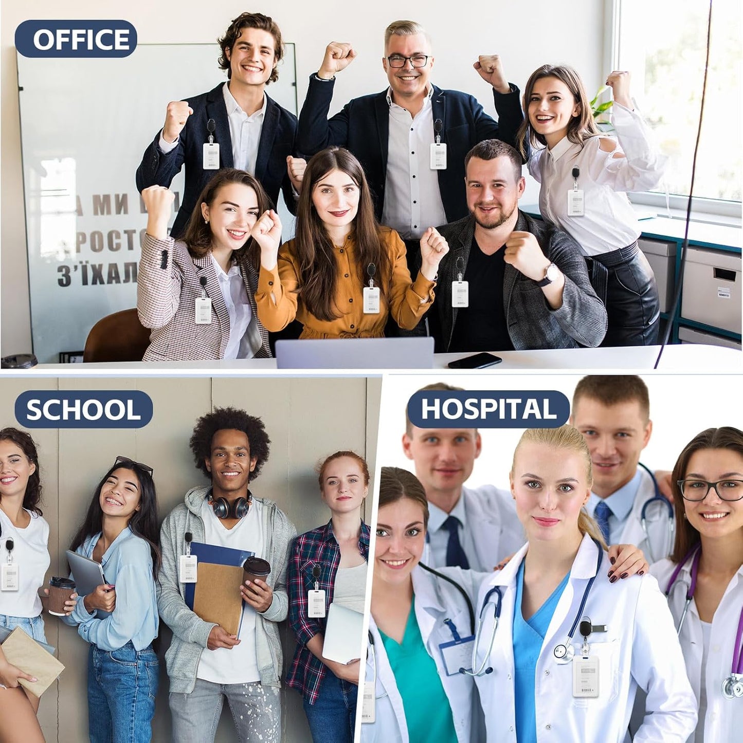 Honoson 170 Pcs Heavy Duty Retractable Badge Reels Batch ID Badge Holder Retractable Clip Bulk Key Holder with Ring for Office Worker Employee, Doctor Nurse Gifts (Black)