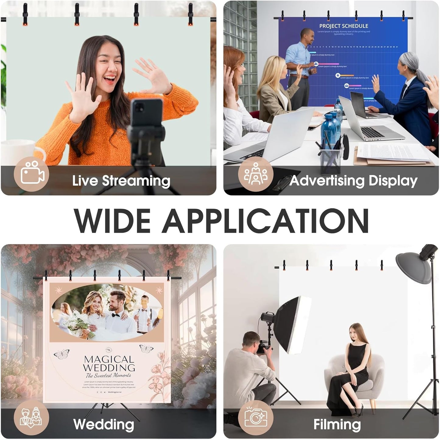 8x5ft T-Shape Backdrop Stand, Adjustable Background Support Stand Kit, Portable Photo Banner Holder with 6 Spring Clamps, Sandbag, Carry Bag for Party, Wedding, Photography and Decoration