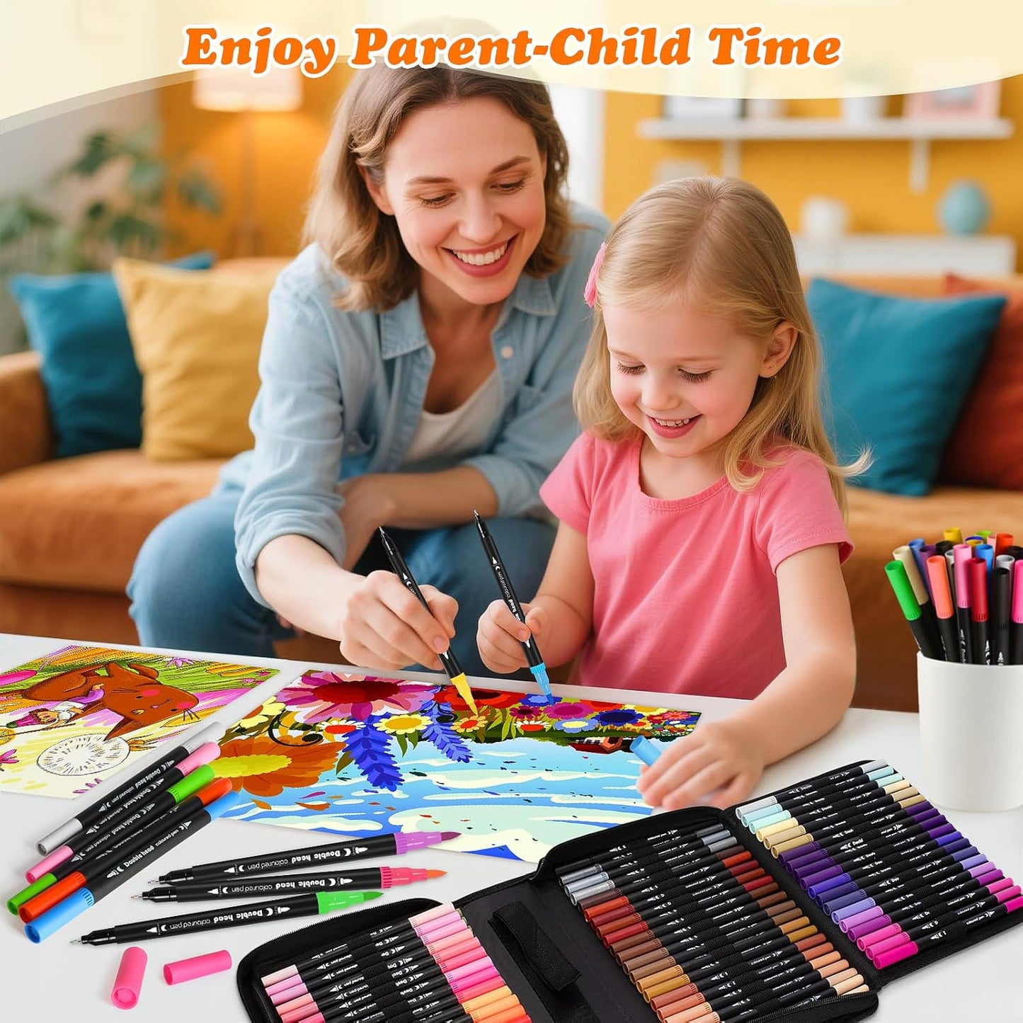 120 Colors Dual Tip Art Markers Pen for Adult Coloring Books No Bleeding, Artists Fine & Brush Tip Drawing Markers Pens for School, Journaling Painting Calligraphy Lettering Supplies for Adults Kids