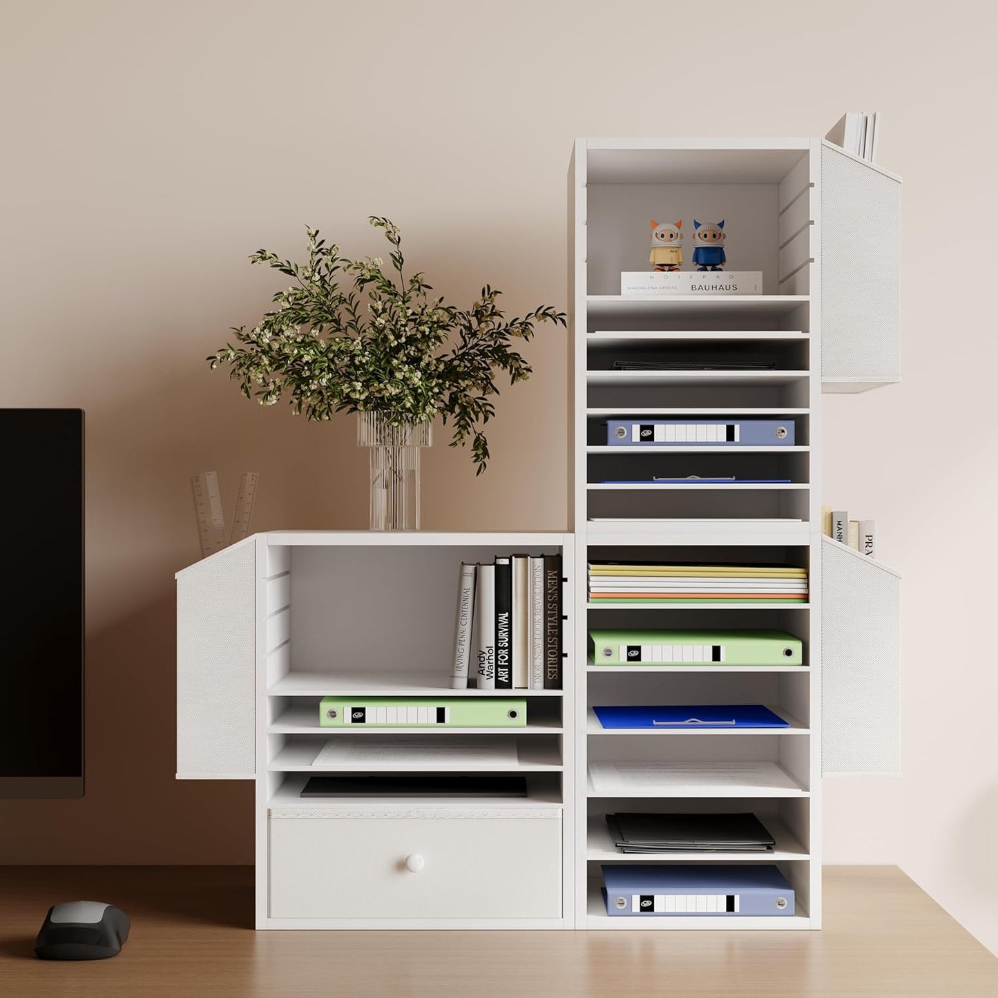 6 Tier Adjustable Countertop Mail Sorter, Mailboxes With Name Slots, Literature Organization Paper Storage Slot, Office Desk File Organizer, Wooden Desktop Mailbox for Classroom, White