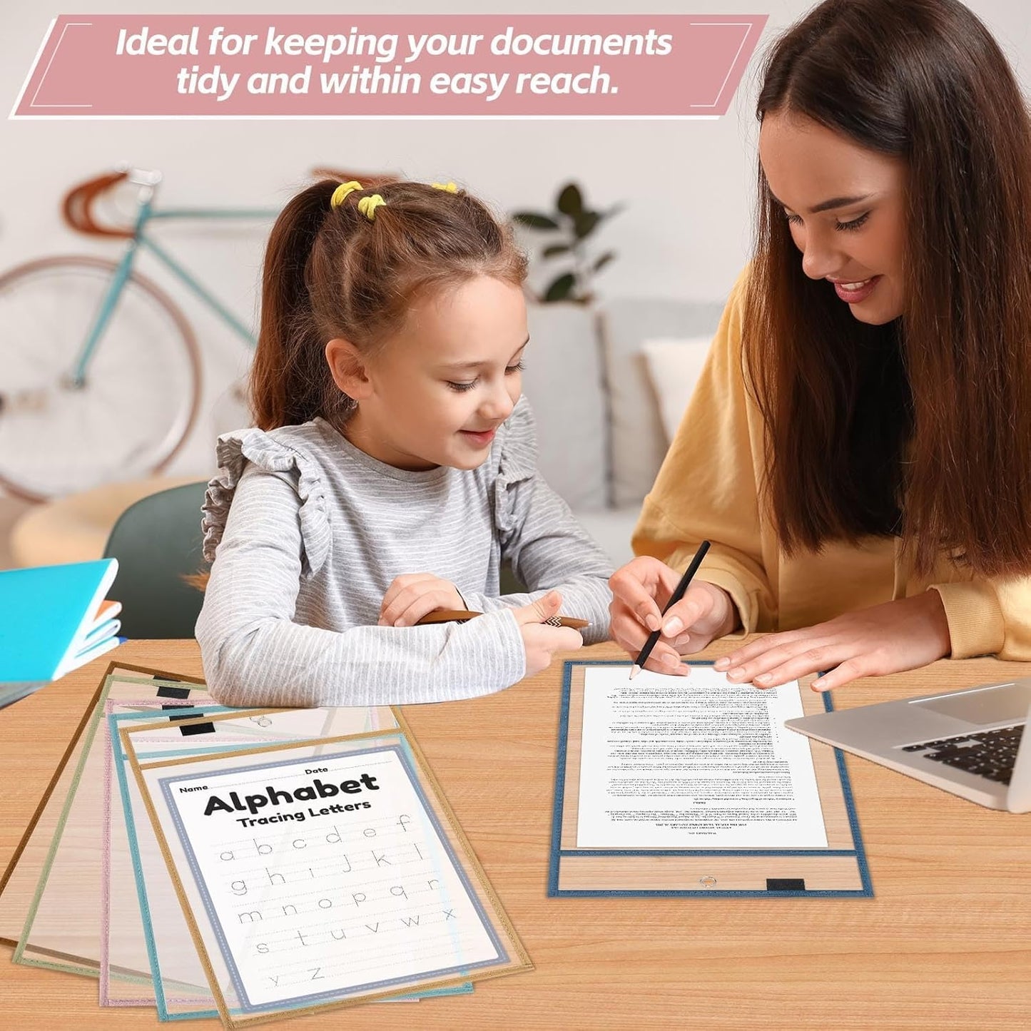 12 Pack Dry Erase Pockets 6 Assorted Colors 8.5 x 11 Inch Clear Plastic Sheet Protectors Dry Erase Pocket Sleeves Teacher School Office Supplies (Vintage)