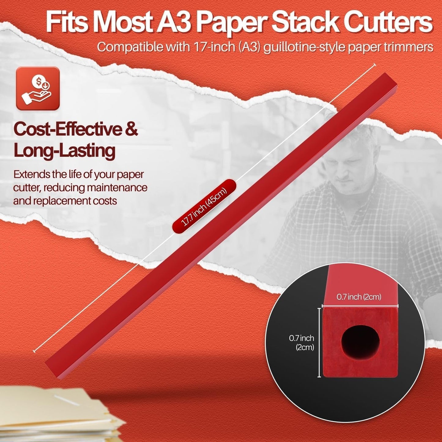 Flexzion 17" A3 Cutting Stick Replacement, Stack Paper Cutter Trimmer Blade Rubber Pad for Heavy Duty Professional Industrial Guillotine Stack Desktop, 17 inch Trimming Machine Accessories Parts