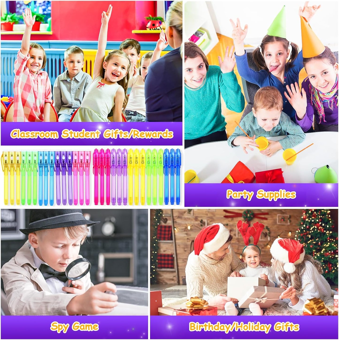 30PCS Invisible Ink Pen, Spy Invisible Ink Pen With UV Light, for Kids Halloween Party Favor, Christmas Gift Funny Pens for Children Classroom Prizes Birthday Party