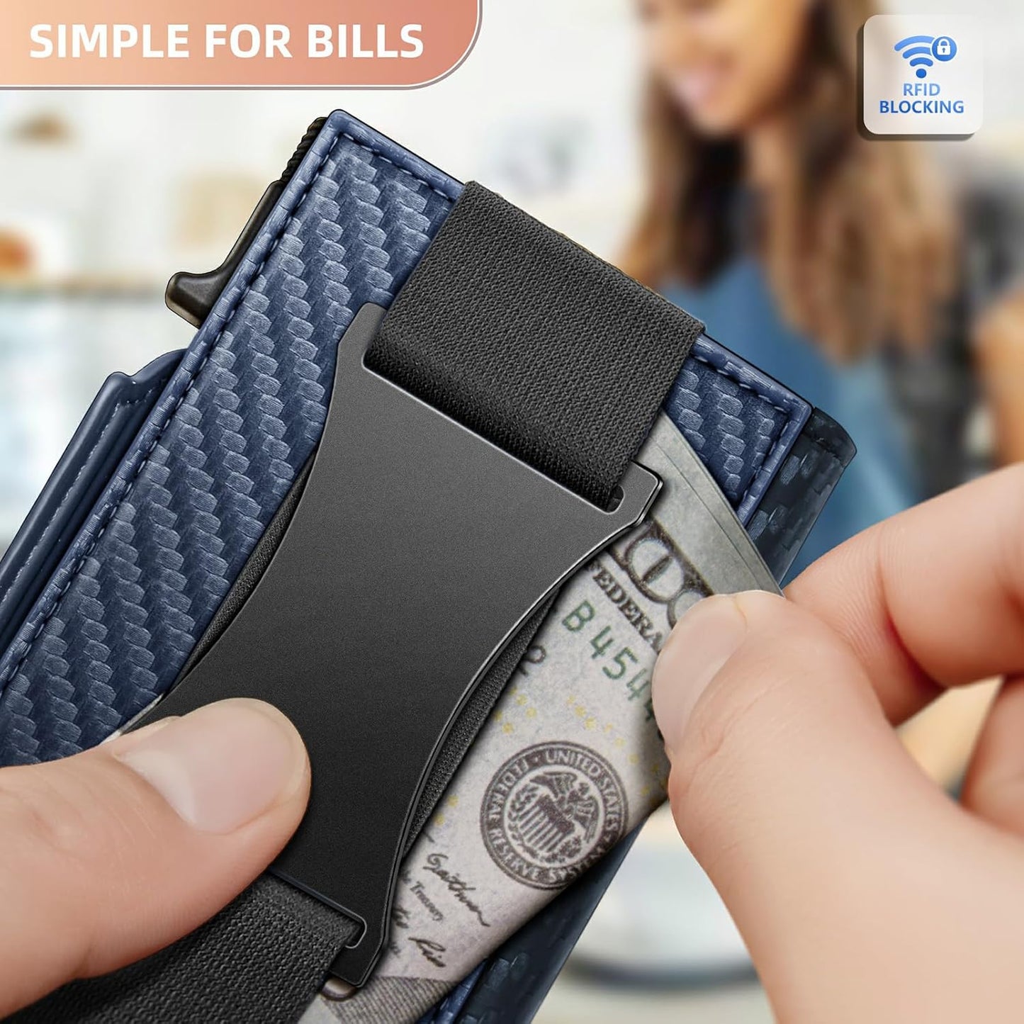 KEMISANT Airtag Wallet Men,Mens Slim Front Pocket Wallet Money Clip Standard or Apple Airtag Use 3.8"×2.8"×0.9"