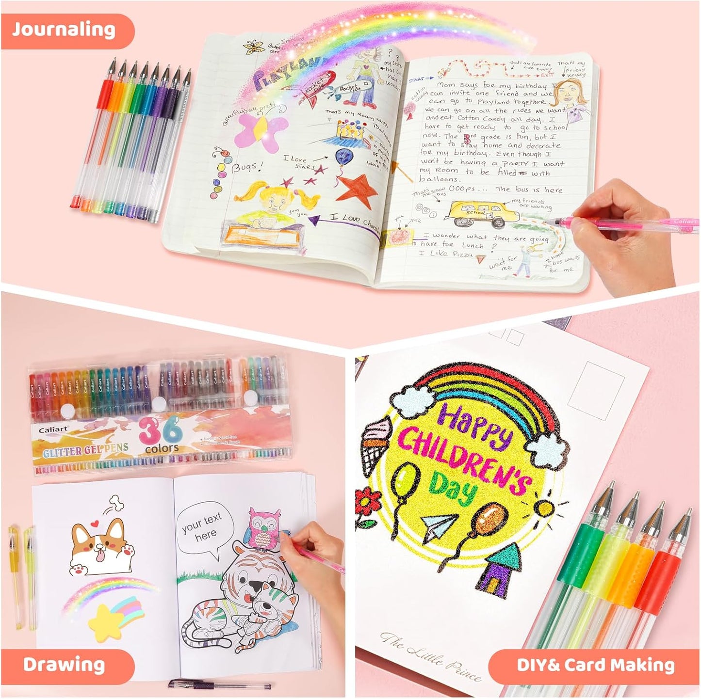 36 Color Glitter Gel Pens, Colored Neon Glitter Pen for Adult Coloring Books, 40% More Ink Fine Point Gel Markers Set, Art Supplies Gift for Adults Card Craft Drawing Journaling