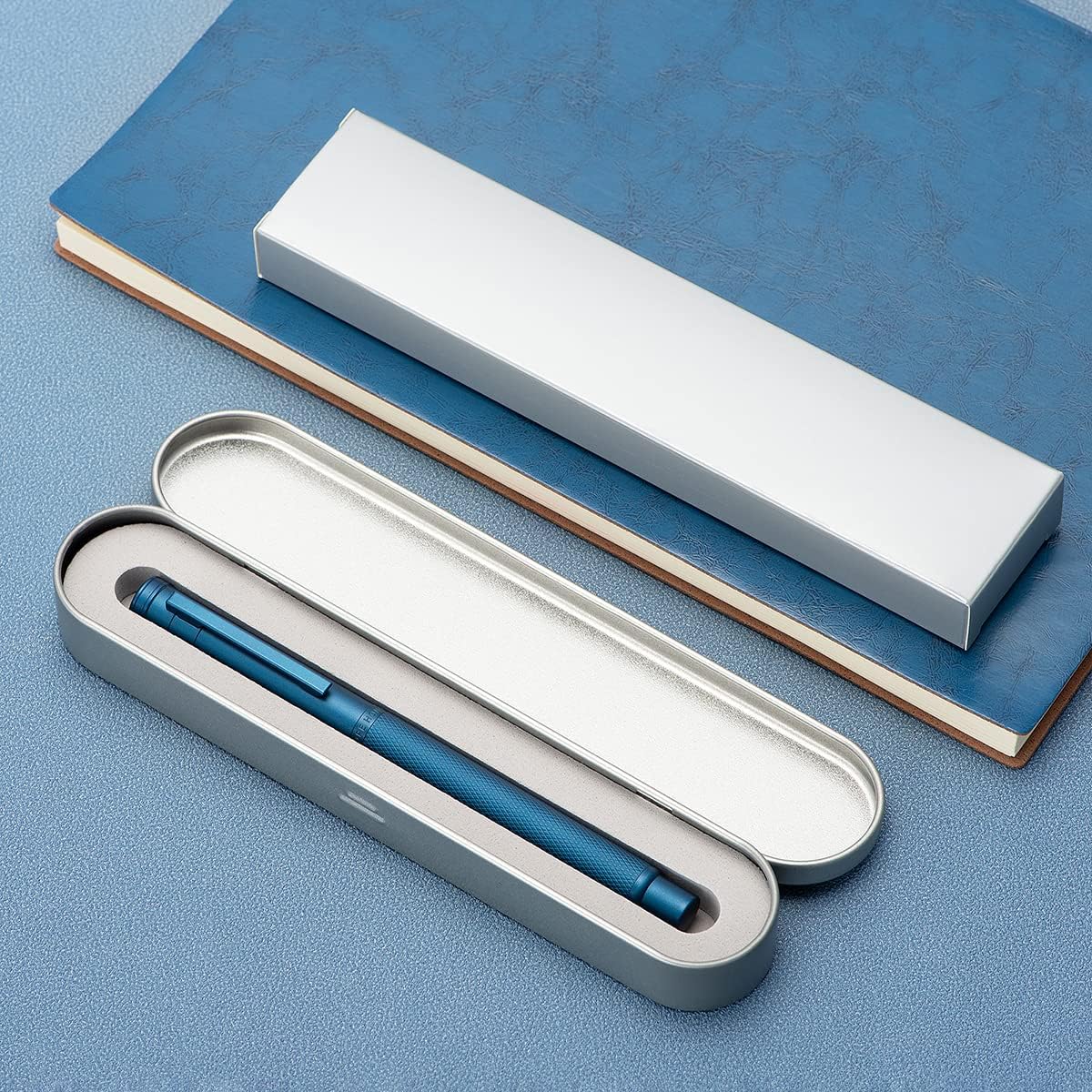 Hongdian 1851 Dark Blue Forest Fountain Pen Blade Nib Classic Design Calligraphy Pen with Converter and Metal Pen Case Set