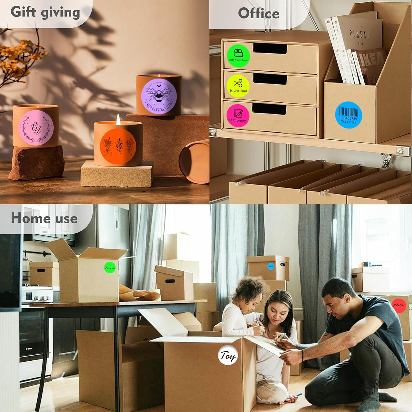 3 X 3 Inch Color Coding Dot Labels Circle White Thermal Printable Waterproof 2000 Pcs Round Stickers Adhesive Writable for Office, Home, Garage, DIY Sticker, Barcodes, Name Tag