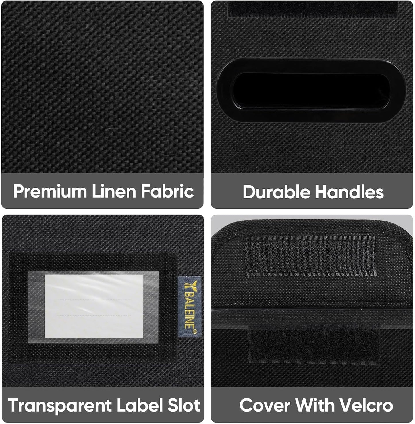 BALEINE File Organizer Box with Lid, Collapsible File Folder Organizer with Plastic Slide, Hanging File Folder Box for Office Document Storage (2 Pack, Black, S)