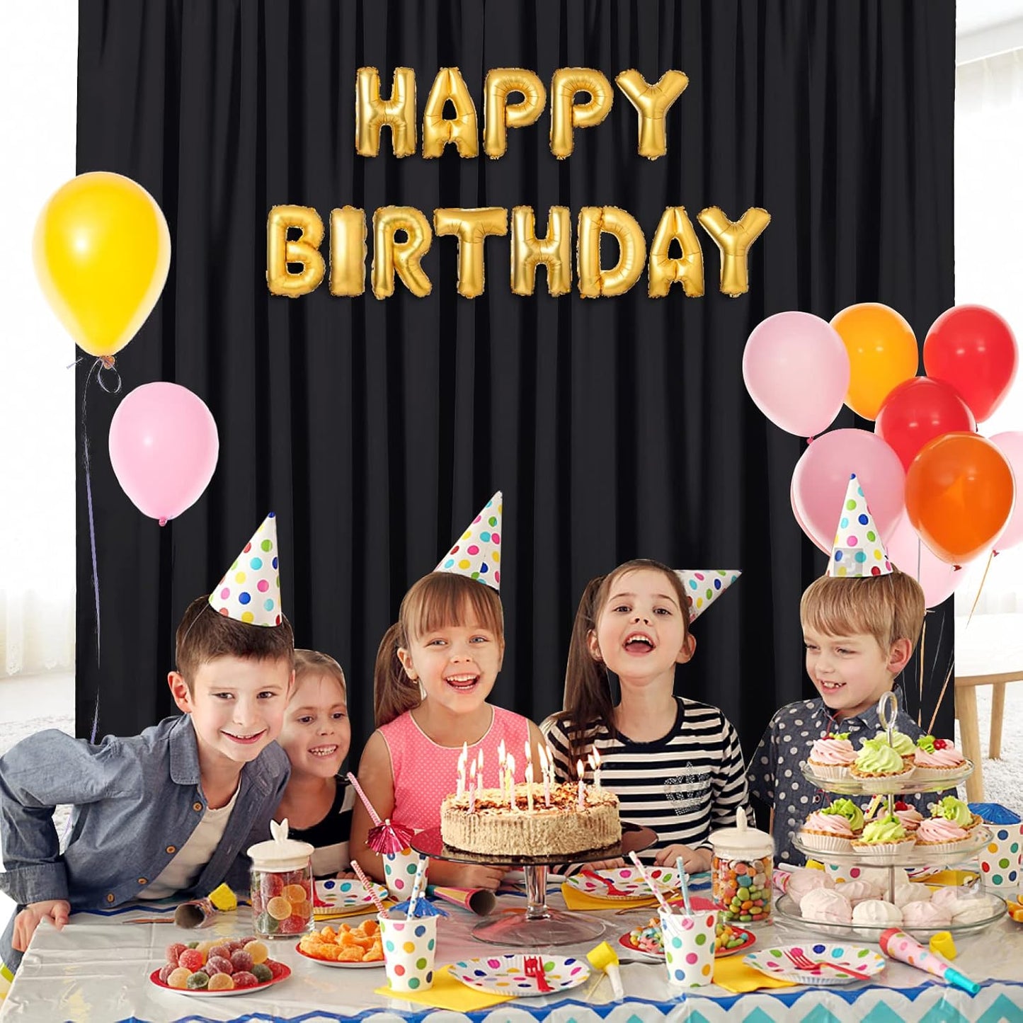 Black Backdrop Curtains 20x10 FT Polyester Photo Backdrop Drapes for Wedding Birthday Party Background Decoration 4 Panels 5ft x 10ft